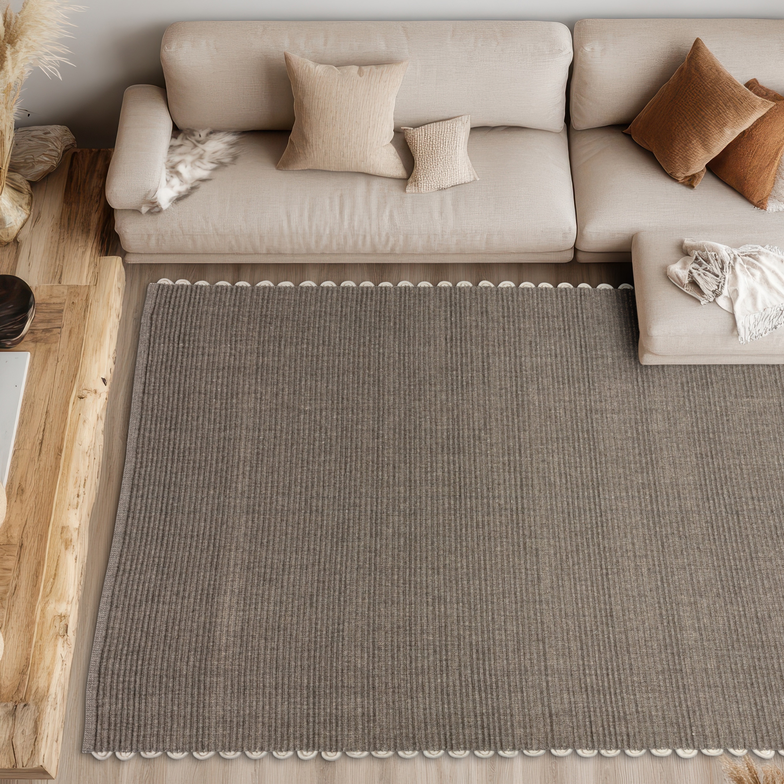 SCHÖNER WOHNEN-Kollektion "Omira" rechteckig 7 mm Höhe reine Wolle, Linien, dekorative Häkelkante, Wohnzimmer