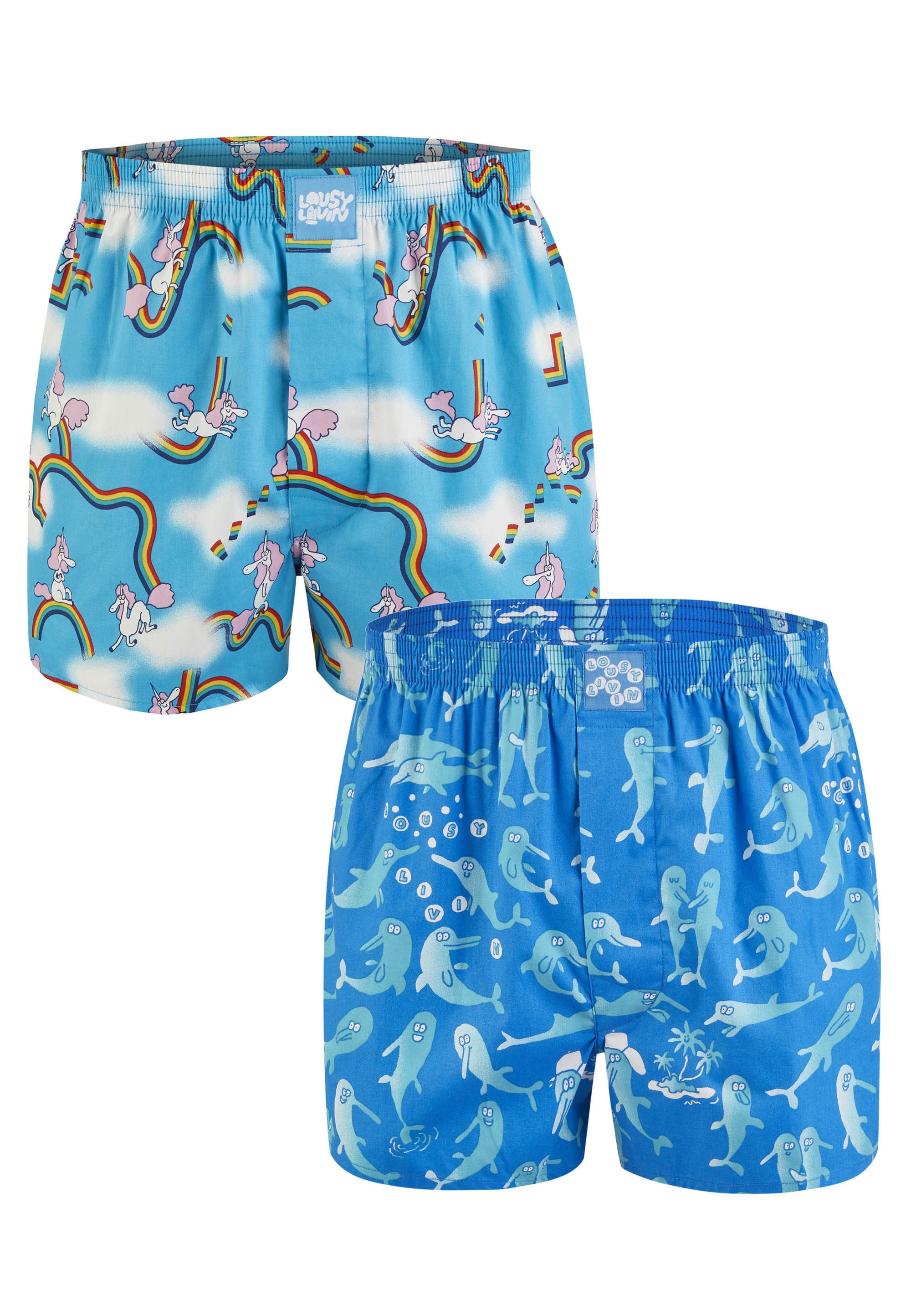 Lousy Livin Boxershorts »Sky Gym & Dolphin 2 Pack«, mit buntem Allover-Print