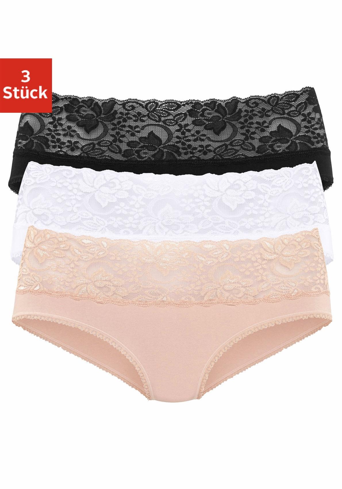 Vivance Slip, (Packung, 3 St.), aus elastischer Baumwolle mit floraler  Spitze ▷ für | BAUR | Klassische Panties