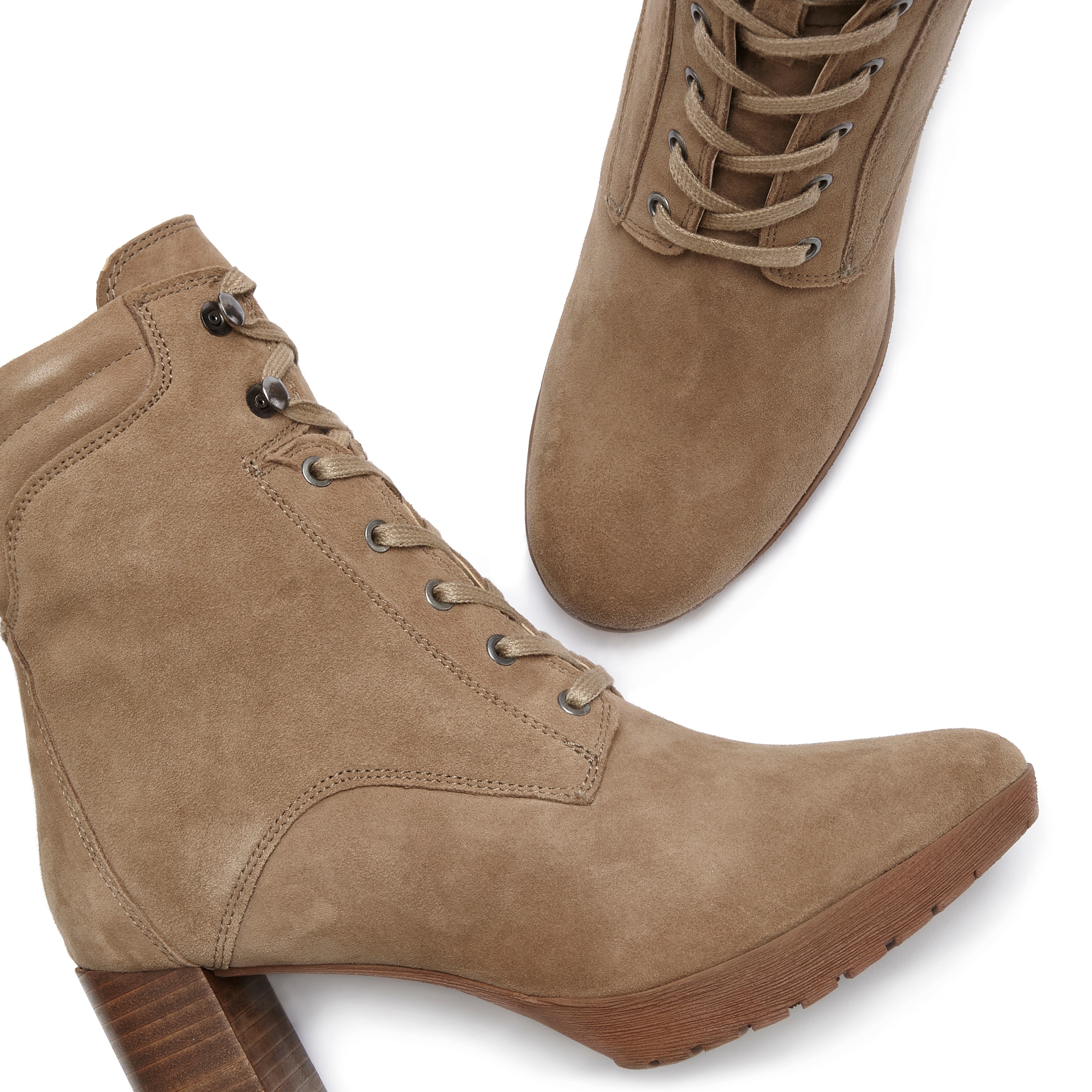 LASCANA High-Heel-Stiefelette, aus Leder, Blockabsatz, Plateaustiefelette, Schnürboots