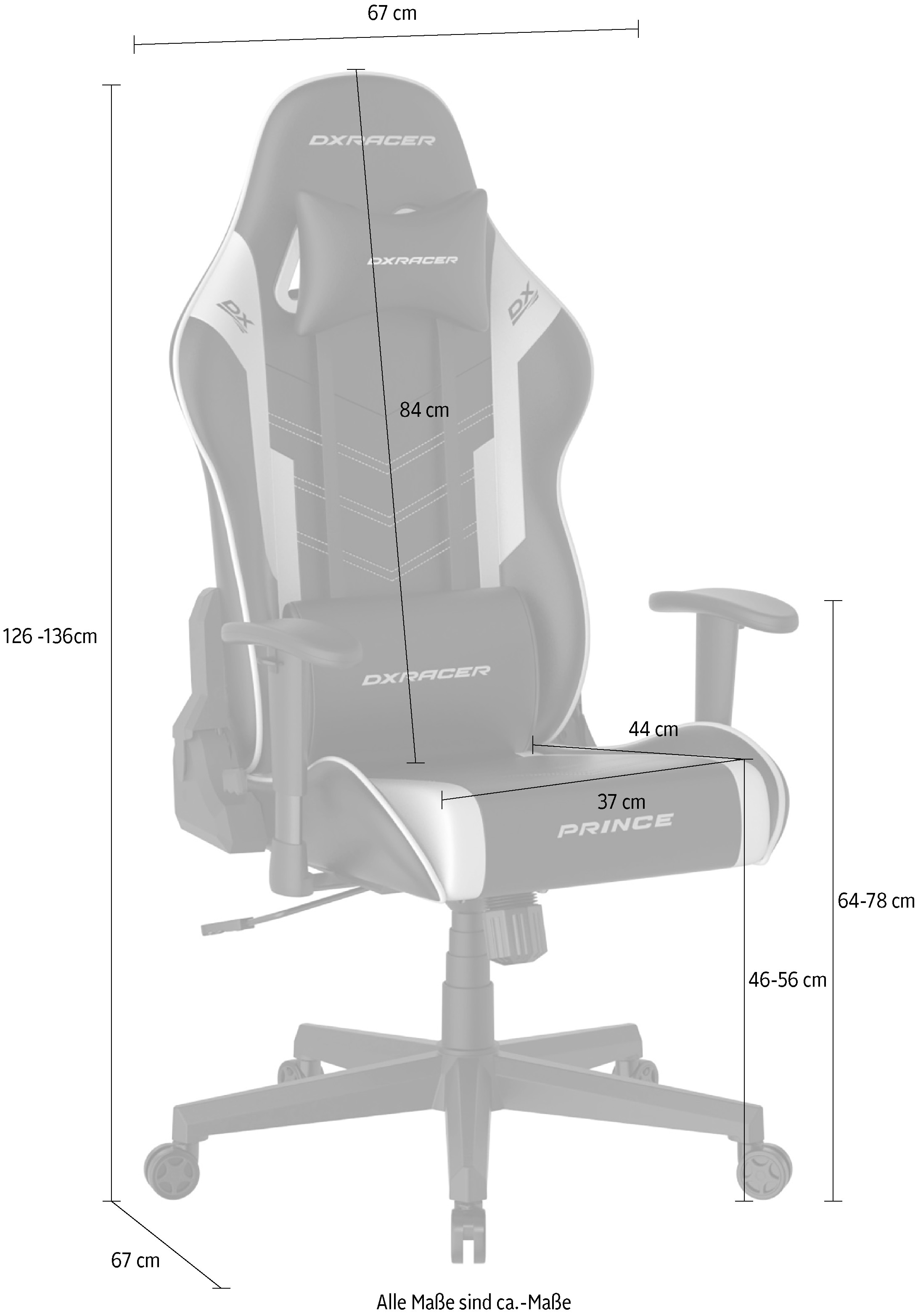 MCA furniture Gaming-Stuhl »DX Racer Prince Gamingchair«, (Set), 1 St., Kunstleder, Gaming,Racing,Design,Lordose,Kissen,Armlehne,drehbar,verstellbar