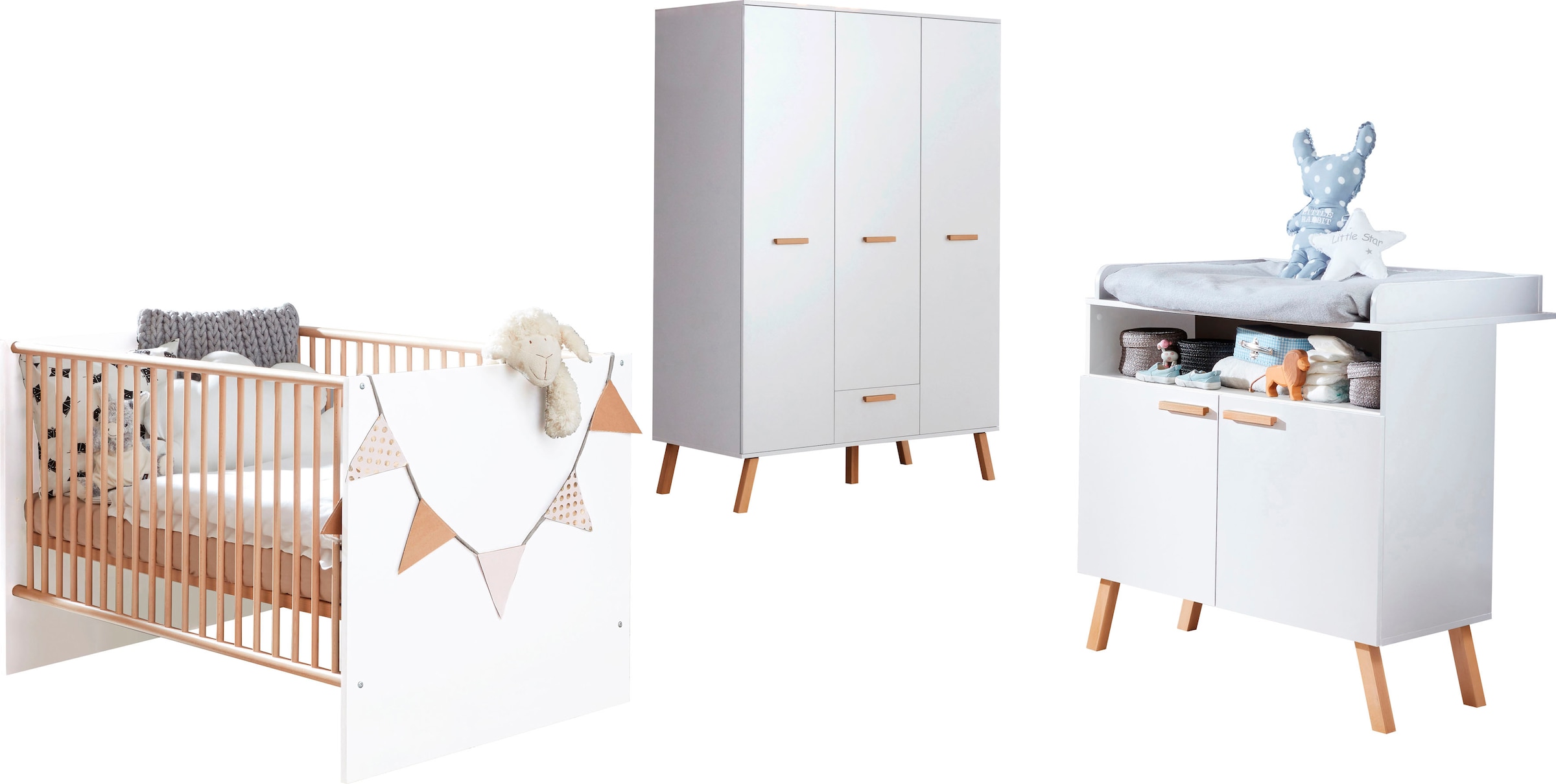 trendteam Babymöbel-Set Mats Set, Bett, Wickelkommode, Schrank, 3 tlg.
