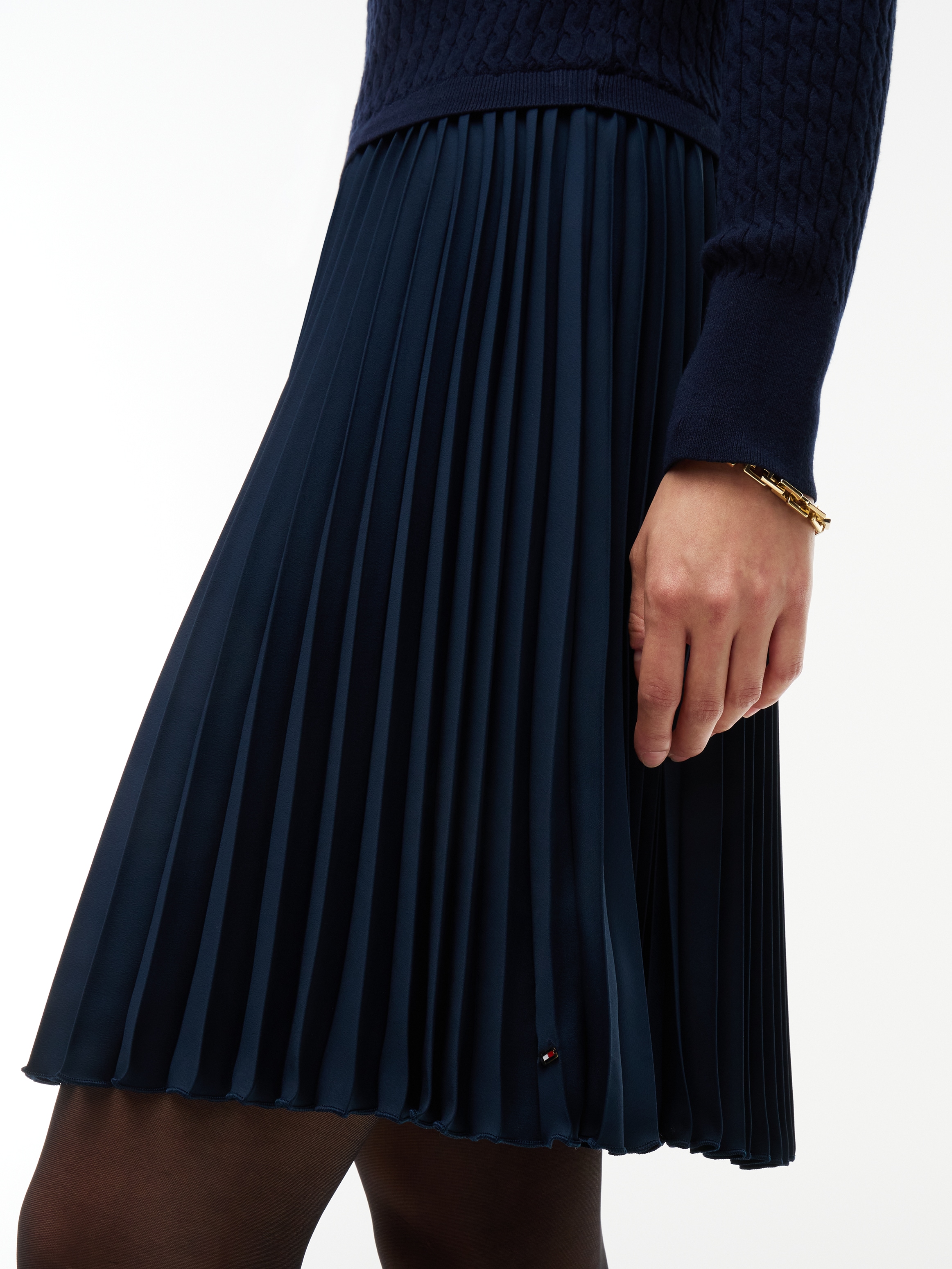 Tommy Hilfiger Strickkleid »PREPPY MIX MEDIA MINI DRESS« Kunstfaser, Zopfstrickmuster