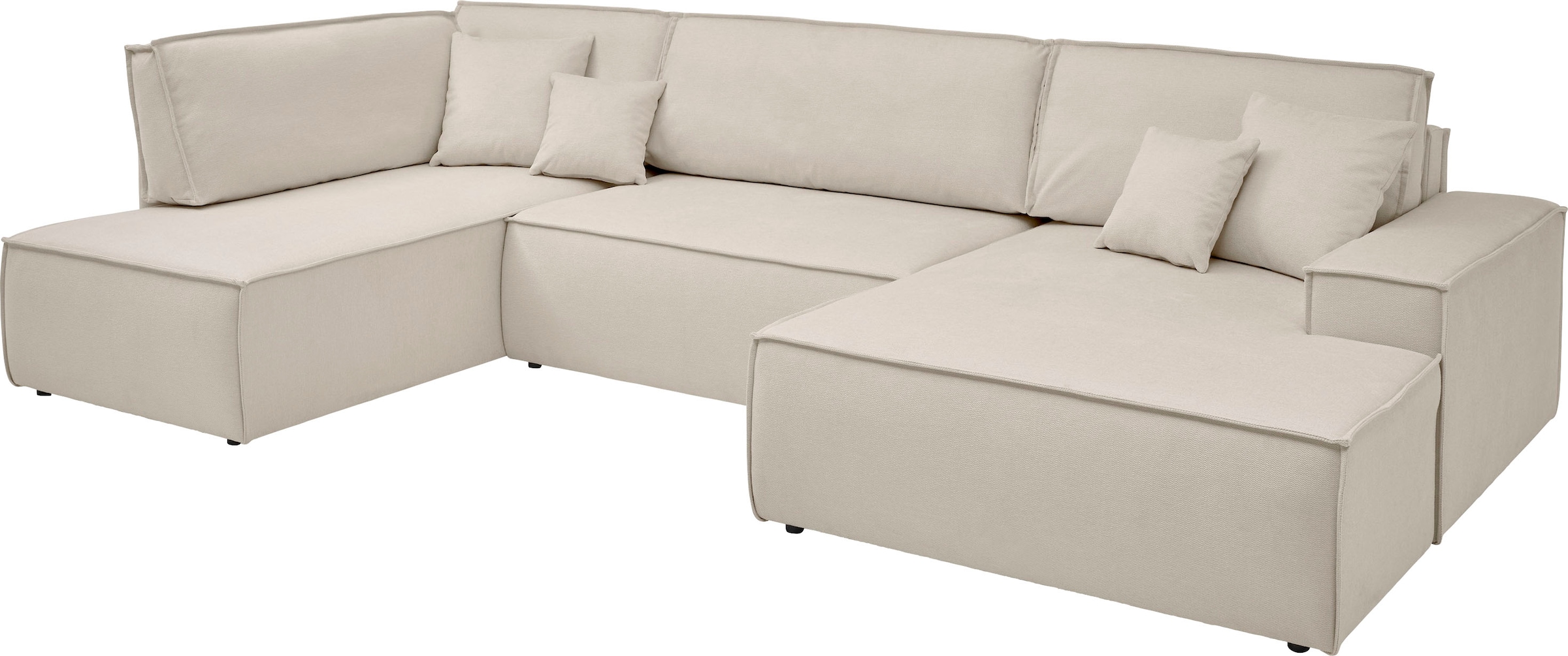 andas Wohnlandschaft »FINNLEY U-Form XXL 329 cm, Schlafsofa, Schlaffunktion m. Bettkasten«, (194/139 cm), Bouclé, Struktur und Cord