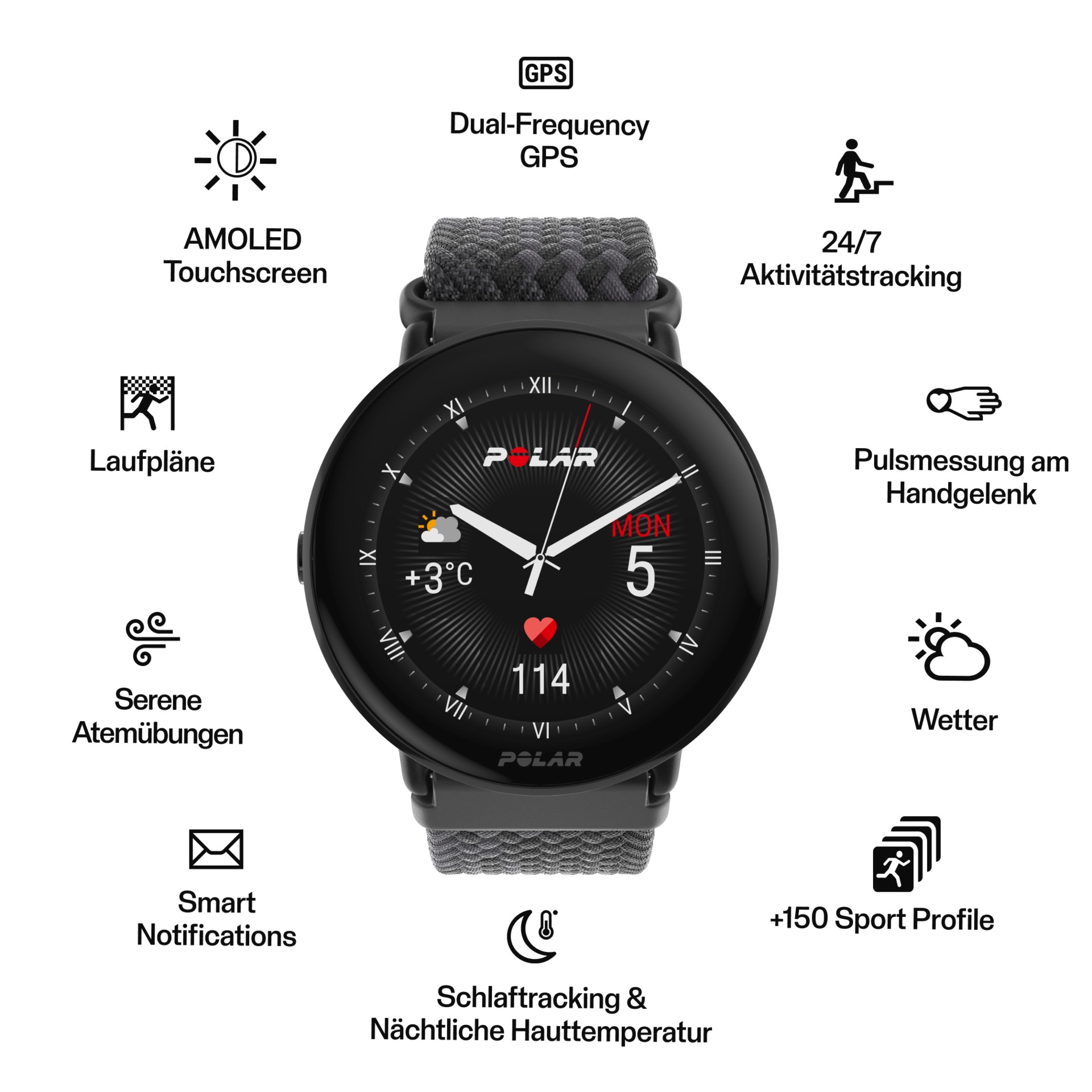 Polar Smartwatch »IGNITE 3 BRAIDED YARN«, (3,3 cm / 1,28 Zoll), Proprietär, 0,005 GB,)