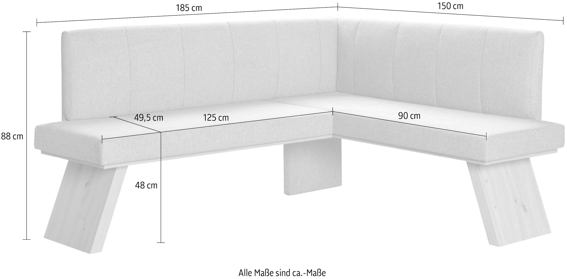 Home affaire Eckbank »Nina Küchenbank, Polsterbank, Esszimmerbank, Breite 185x 150 cm«, Moderne Bank in tollen Farben, Anzahl Sitzplätze: 5