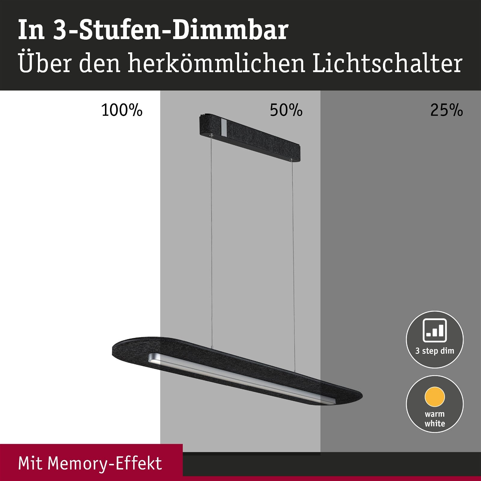 Paulmann LED Pendelleuchte »Tulga 27W Anthrazit«, 1 flammig, 3-Step-Dim