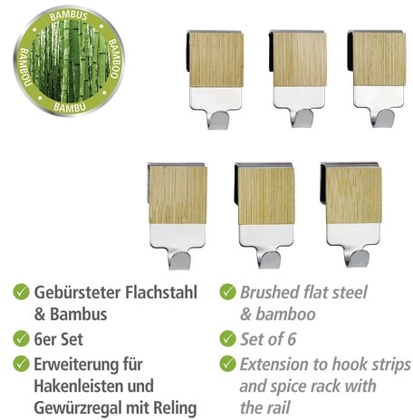 WENKO Zierhaken »Premium«, (Set, 6 St.), hochwertiger Edelstahl mit  Bambus-Applikation kaufen | BAUR