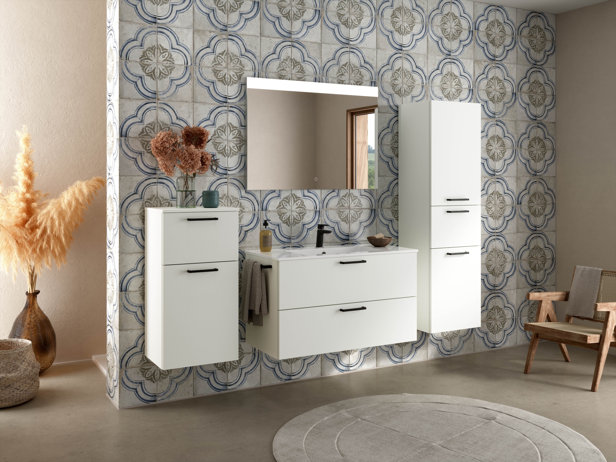 nobilia® Badmöbel-Set »Tolvina«, (2 St., vormontiert, mit Soft-Close), inkl. Spiegel mit Touch-Sensor, in vier Breiten