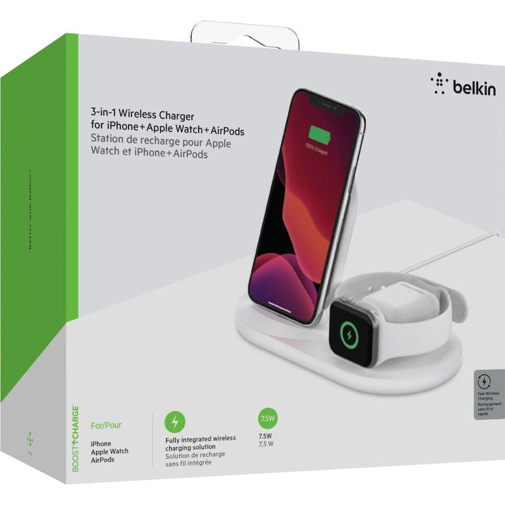 Belkin Wireless Charger »3-in-1 Wireless Ladestation für Apple«, Fast Wireless Charging - Boost Charge