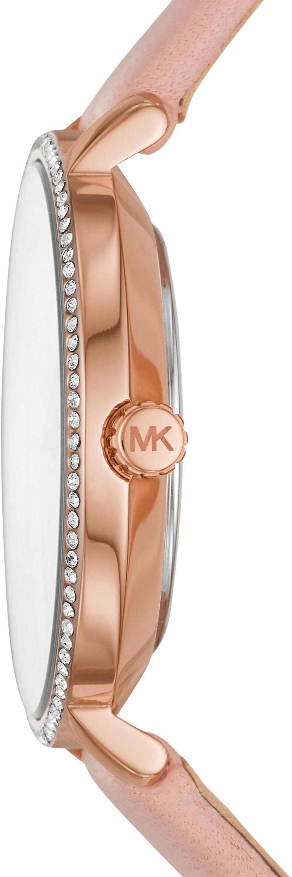 MICHAEL KORS Quarzuhr »PYPER«, Armbanduhr, Damenuhr, Glassteine, Lederarmband