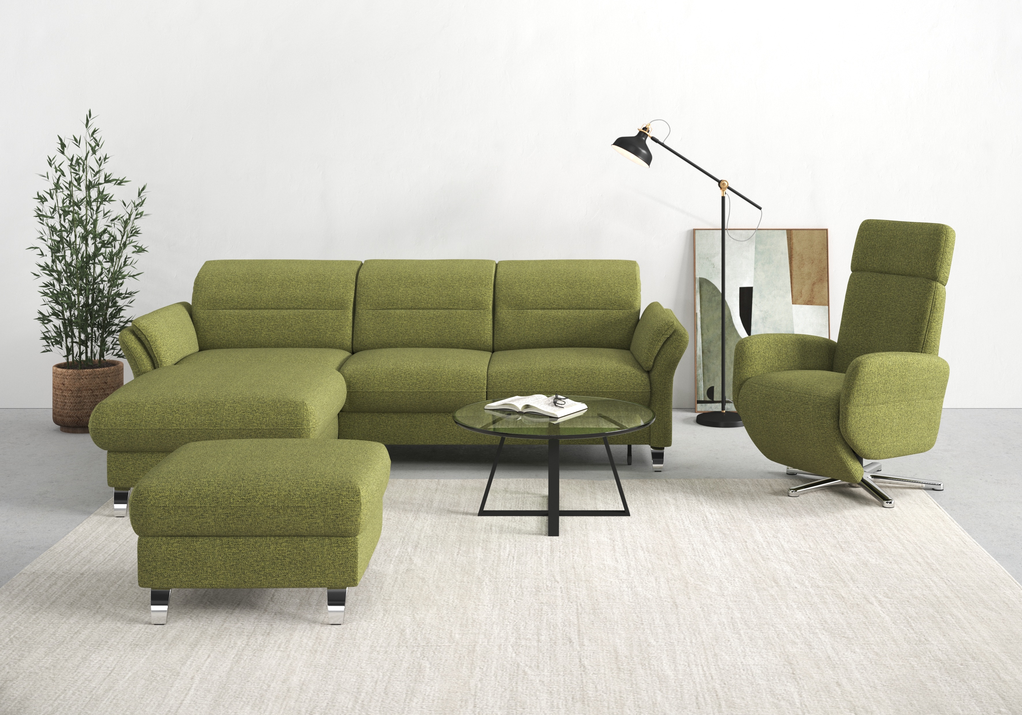 sit&more Ecksofa "Grenoble L-Form mit Federkern" wahlweise mit Schlaffunktion, Bettkasten, Arm- und Kopfteilverstellung