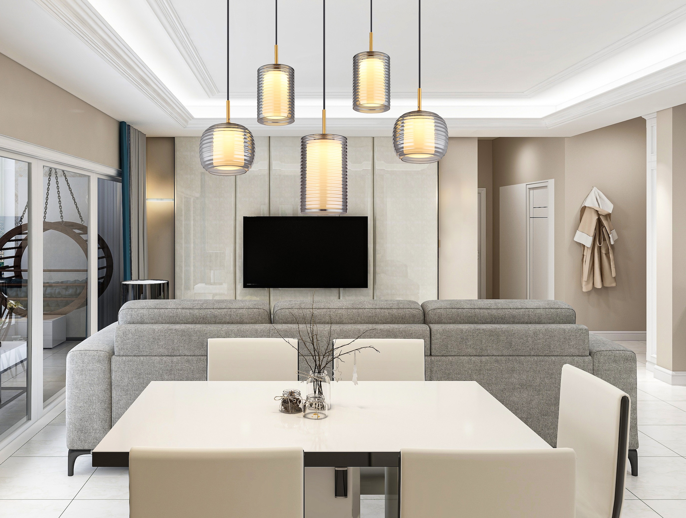 GLOBO LIGHTING LED Pendelleuchte »LAMPIGNA«, Leuchtmittel LED-Modul | LED fest integriert, Hängelampe/Hängeleuchte/Wohnzimmer/Esstisch/rauchfarben
