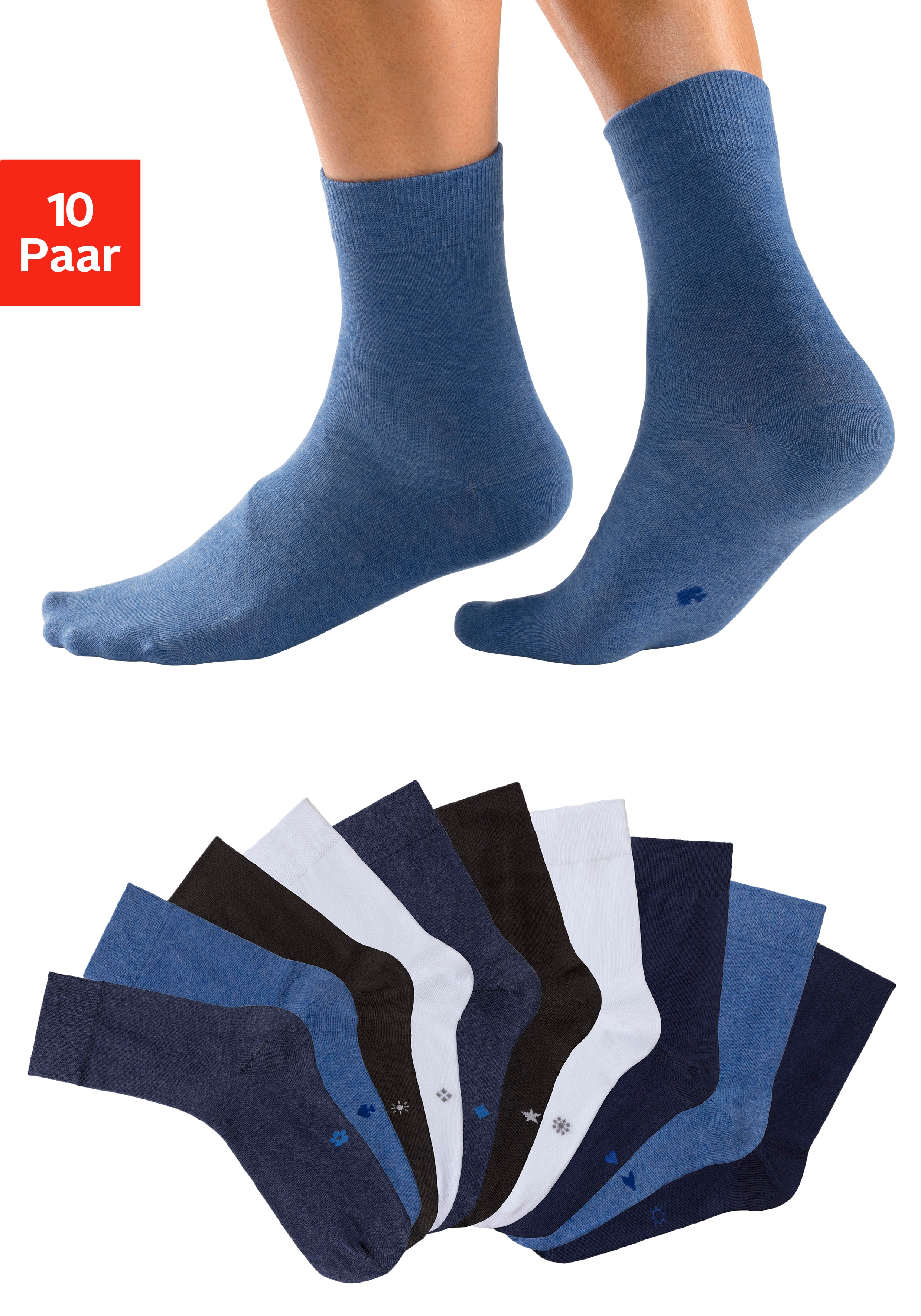 H.I.S Basicsocken "Damen Herren Business Socken, Anzugsocken ohne Gummibund" Packung, 10 Stk. tlg. mit eingestrickten Symbolen