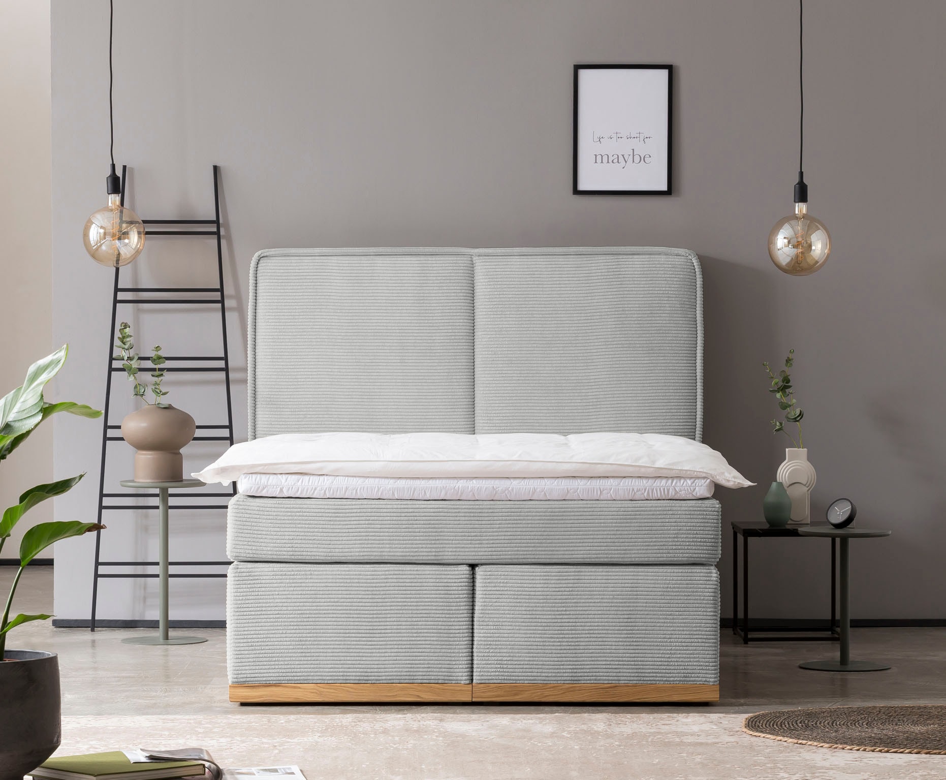Home affaire Boxspringbett »SHERWOOD Hotelbett, Polsterbett«, Hochwertiger Cord,weiche Velours-Struktur, mit Topper, Eiche