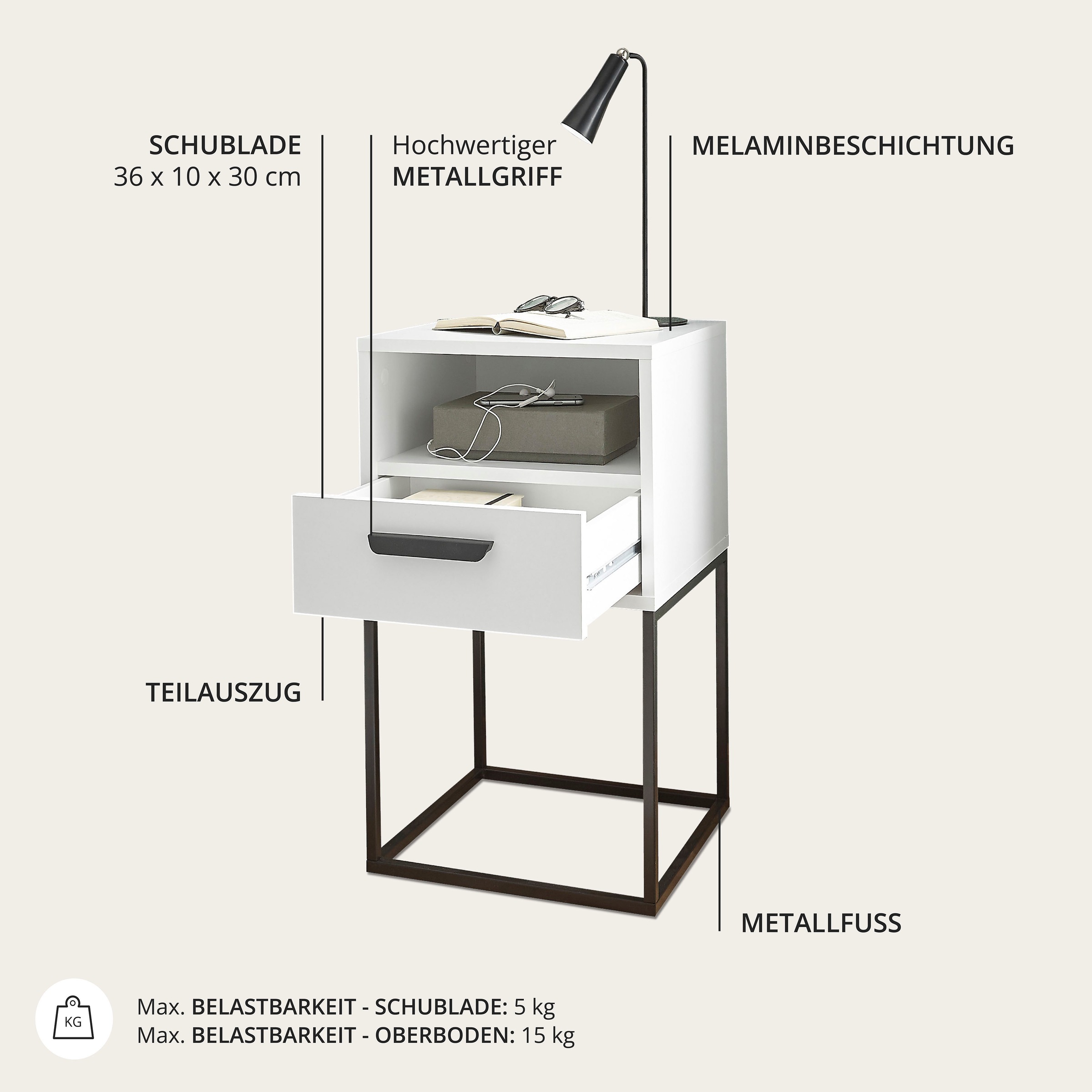Schlafkontor Nachtkommode »Cudro Nachttisch auf Fußgestell« mit einem offenen Fach für schnellen Zugriff
