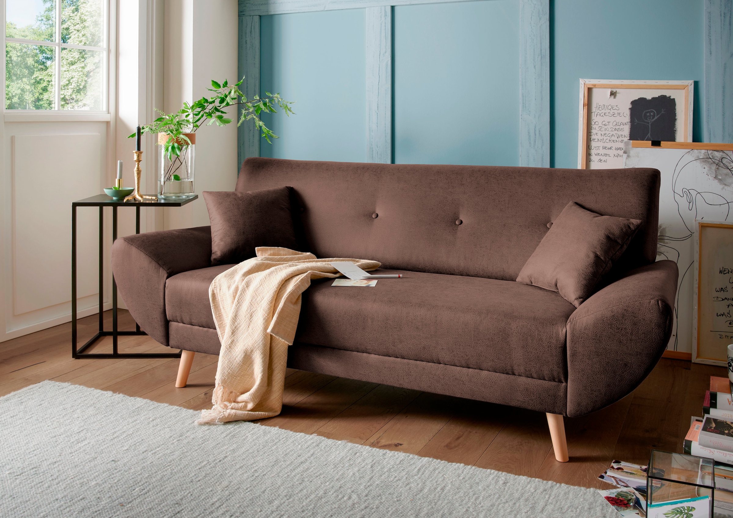 Home affaire 3-Sitzer "Basta komfortable Wellenunterfederung, Breite 205cm, bodenfrei"