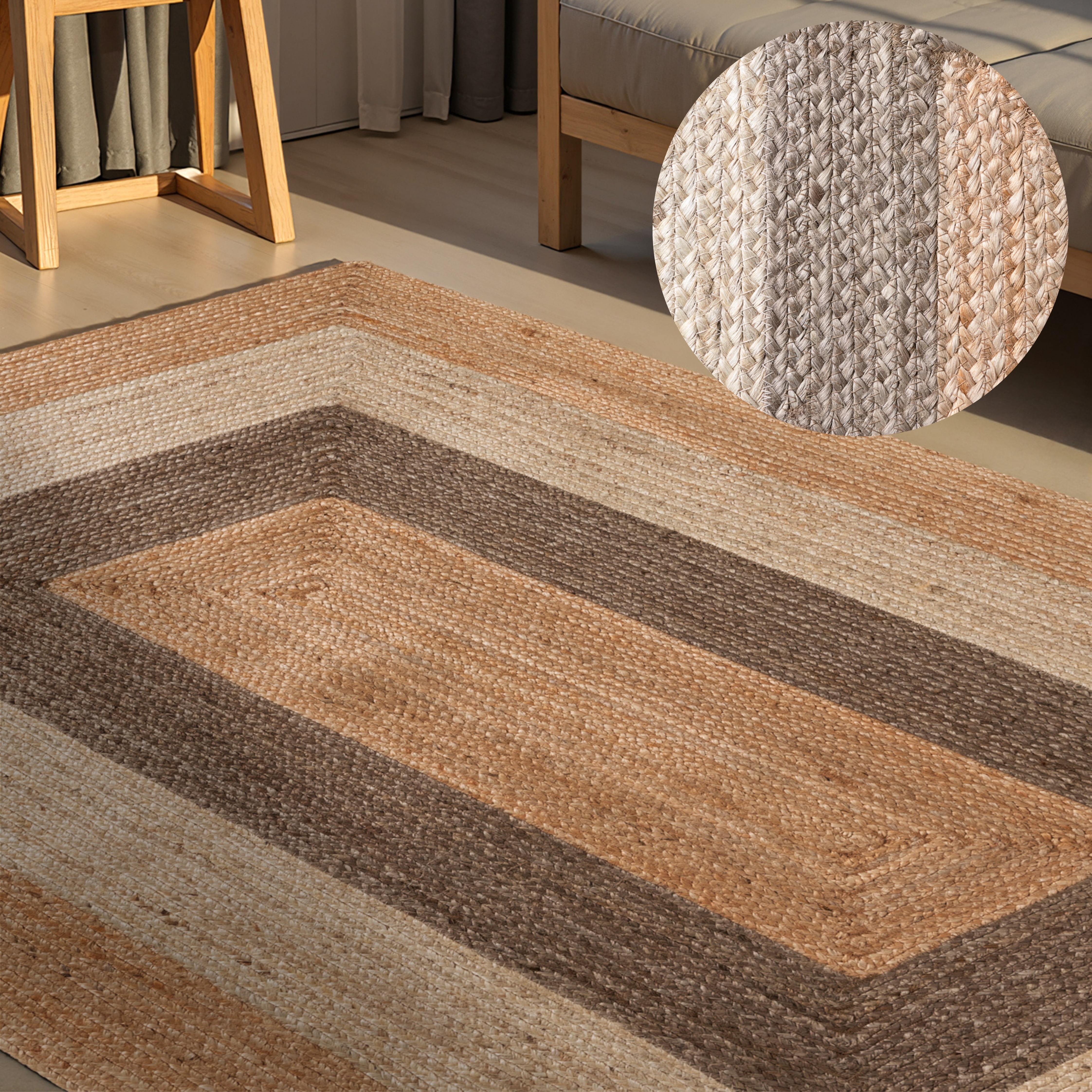 HANSE Home Teppich "Juno Fusion Juteteppich" rechteckig 9 mm Höhe Jute, Shape, Handgemacht, Wohnzimmerteppich, Naturteppich, Wohnzimmer