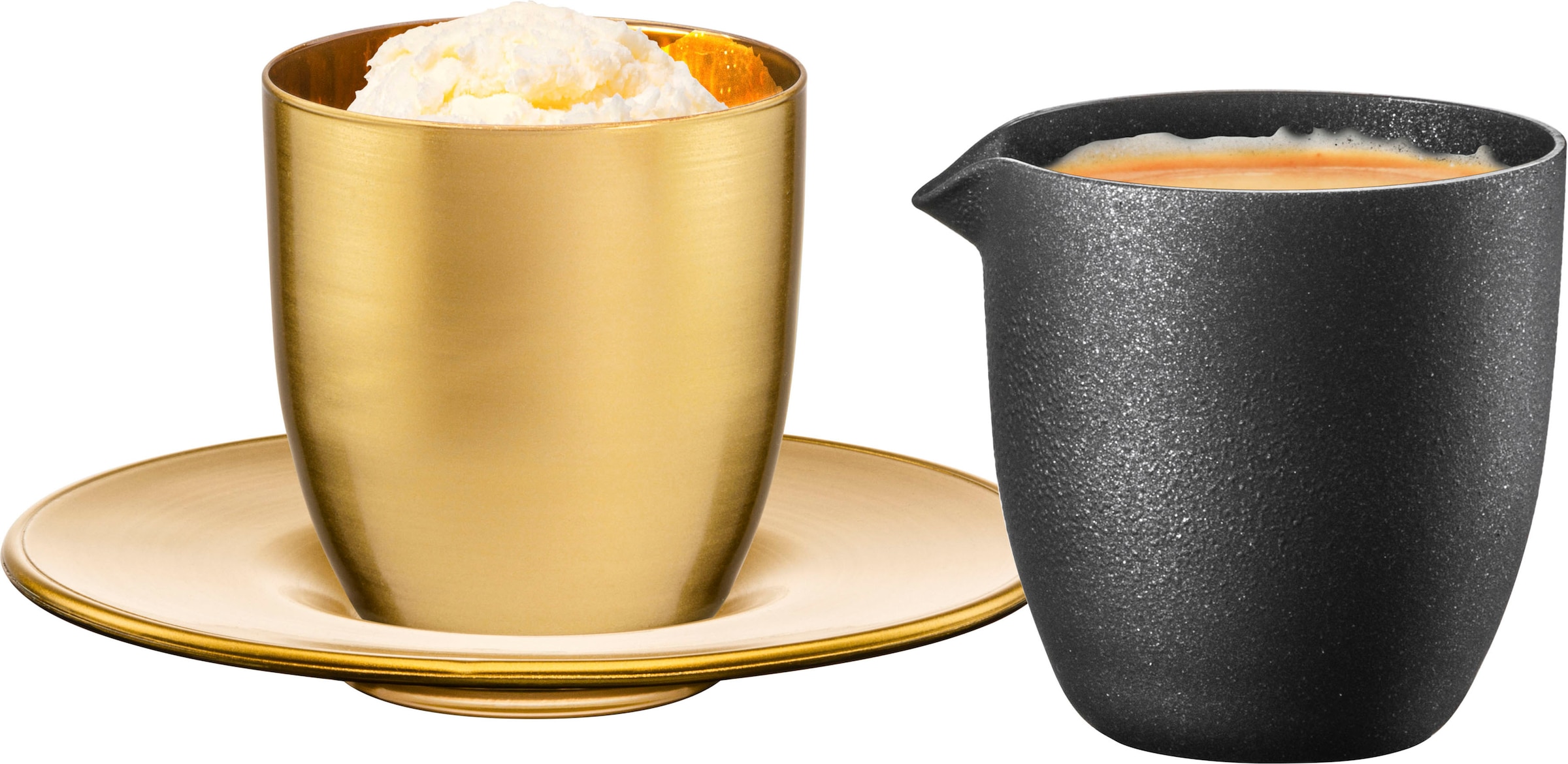 Eisch Germany Espressoglas »COSMO COLLECT Affogato-Set, Made in Germany«, (Set, 3 tlg., Espressoglas, Untertasse und Kännchen im Geschenkkarton), mit Untertasse und Kännchen, Handarbeit mit 24karätigem Gold veredelt