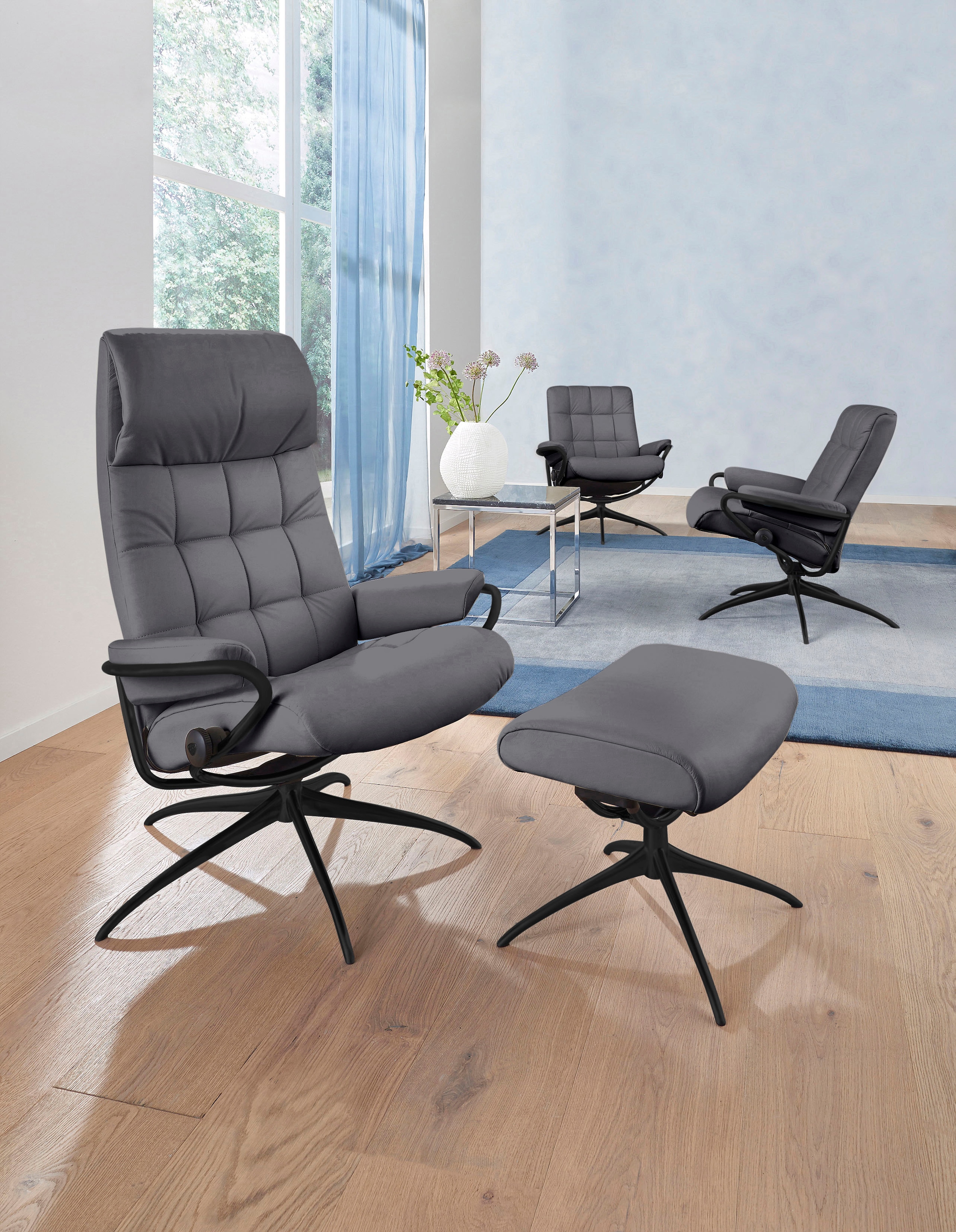Stressless® Relaxsessel »London« Set, Relaxsessel mit Hocker,  mit Hocker, High Back, mit Star Base, Gestell Schwarz