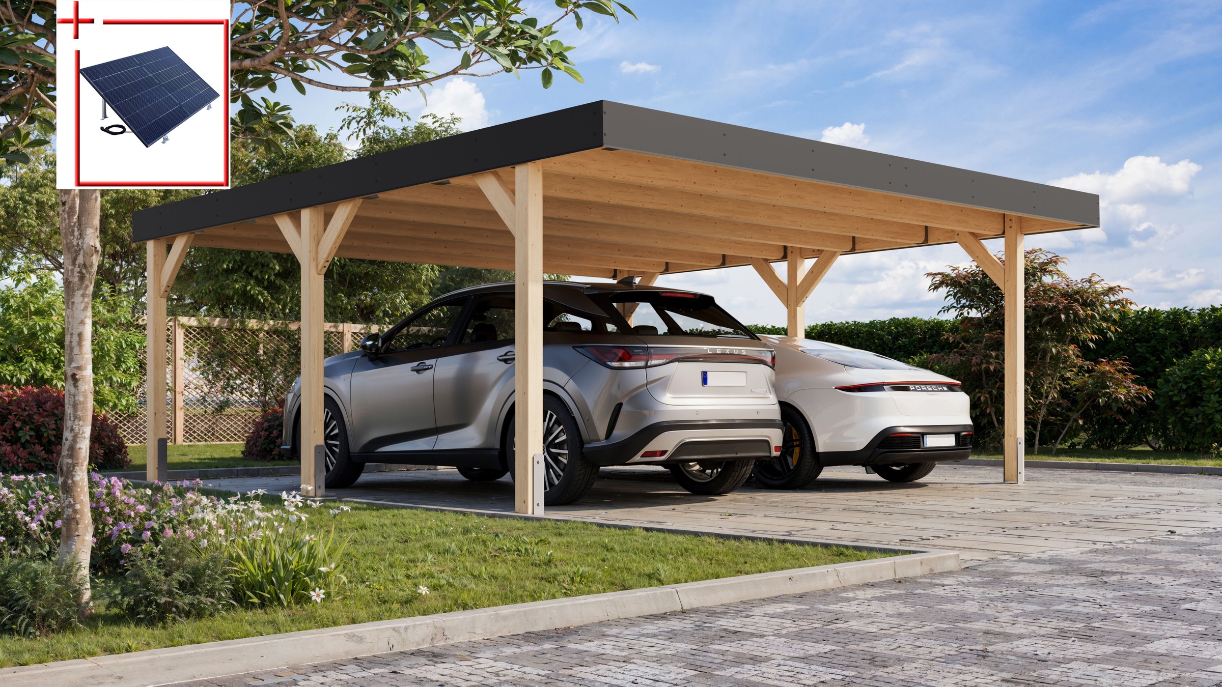 Doppelcarport KARIBU, beige, Carports, aus kesseldruckimprägniertem Massivholz