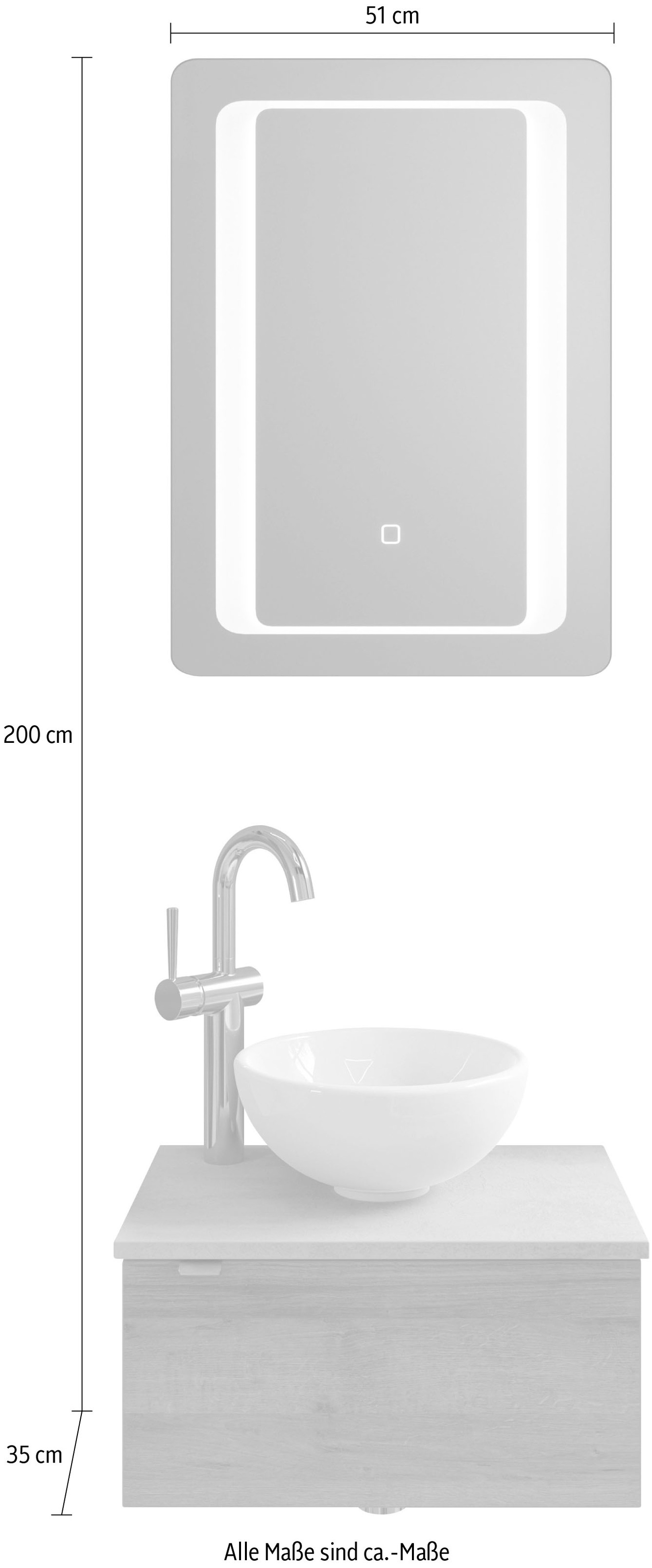 Saphir Badmöbel-Set »Serie 6915«, (4 St.), Gäste-Bad, 51 cm breit, mit LED-Spiegel und 1 Tür