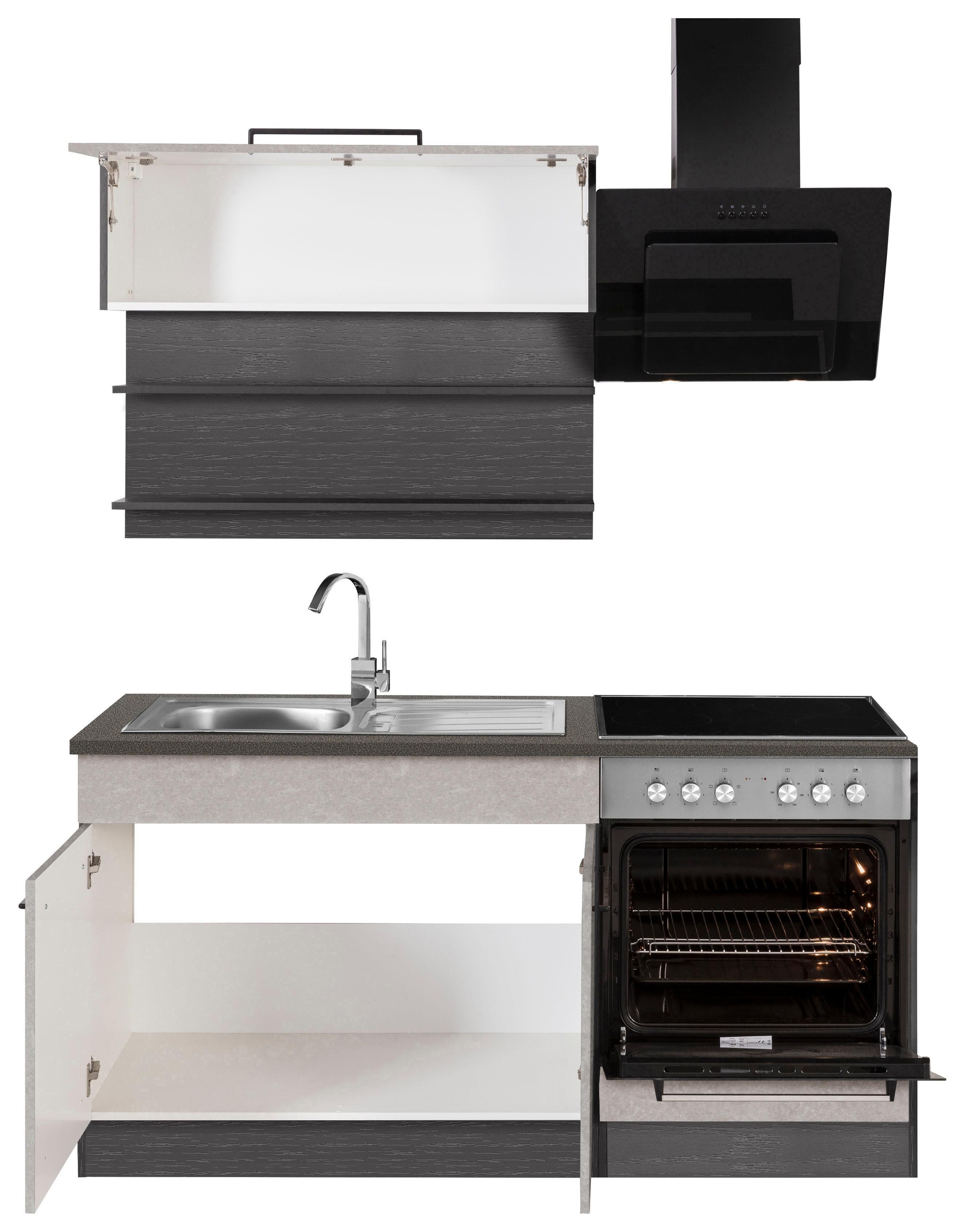 KOCHSTATION Küchenzeile »KS-Tulsa«, mit E-Geräten, Breite 160 cm, schwarze Metallgriffe