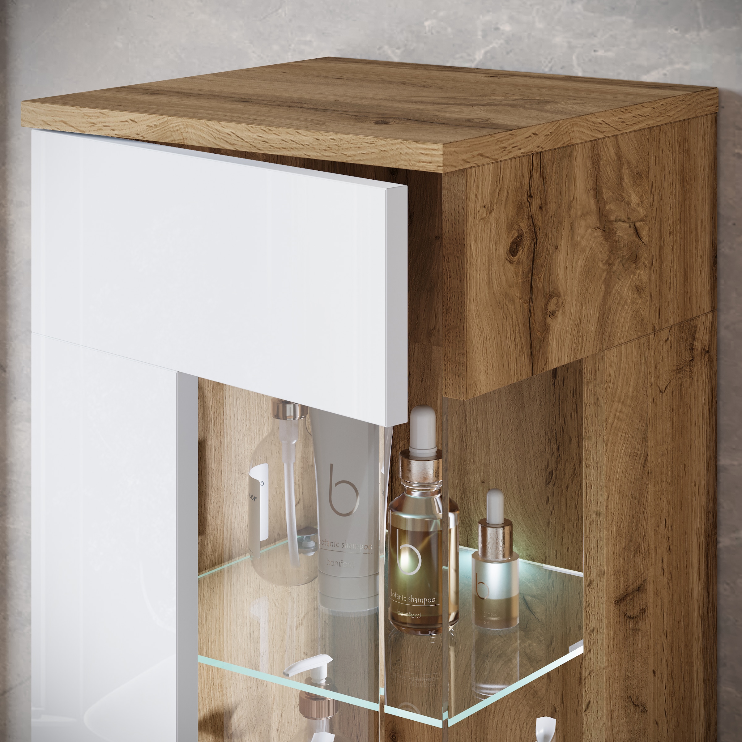 INOSIGN Badmöbel-Set »Kenia«, (Set, 5 St.), Modernes Badmöbel-Set mit viel Stauraum und Glaseinsatz