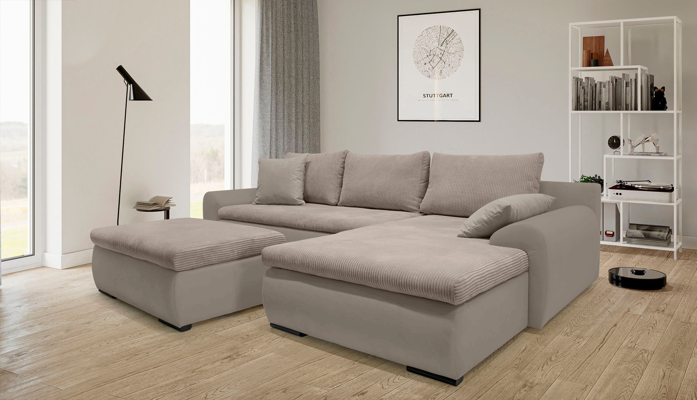 Home affaire Ecksofa »Win, L-Form, Breite 285cm«, optional mit Schlaffunktion und Bettkasten, taupe, Cord