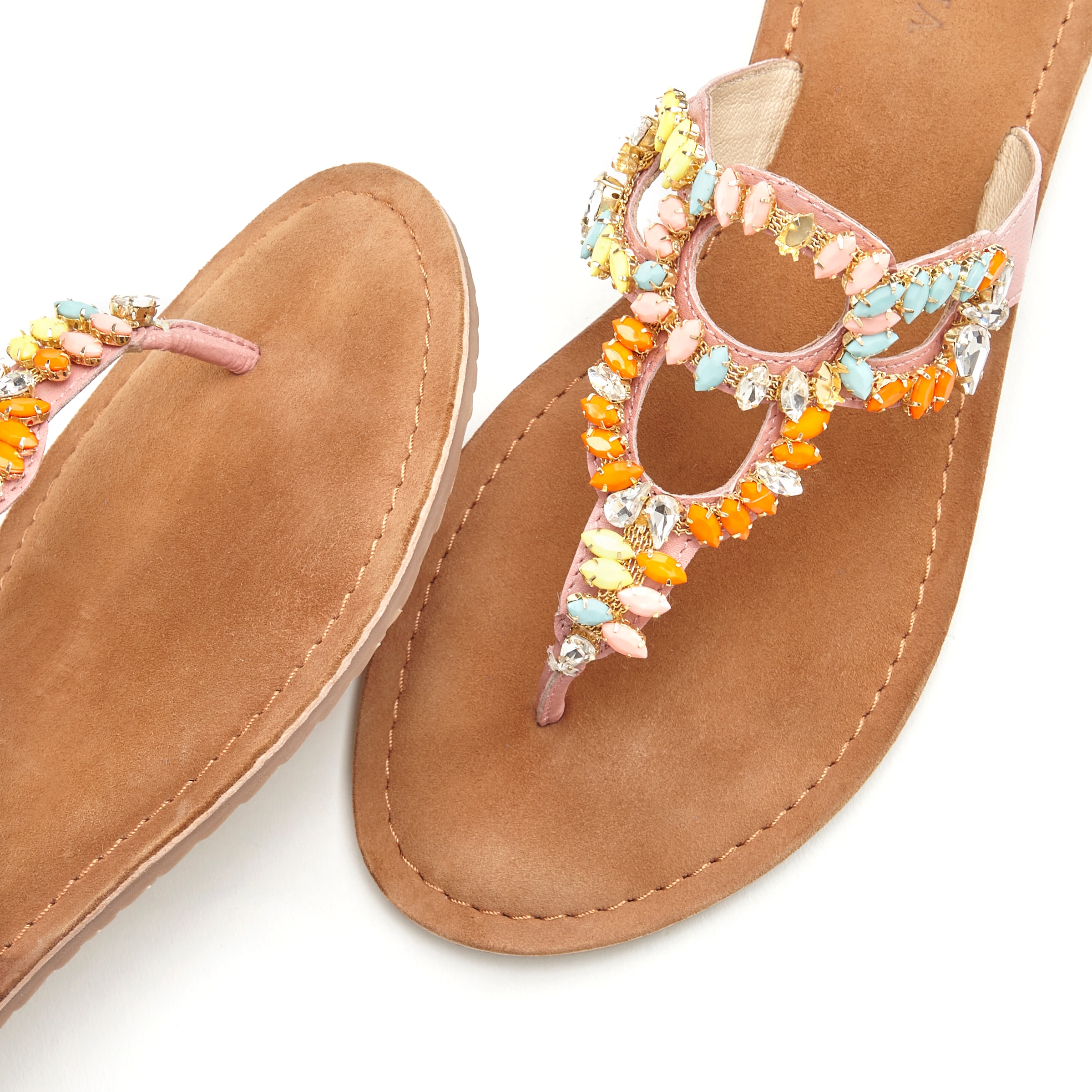 LASCANA Dianette, aus Leder mit bunten Schmuckelementen, Zehenstegpantolette, offener Schuh