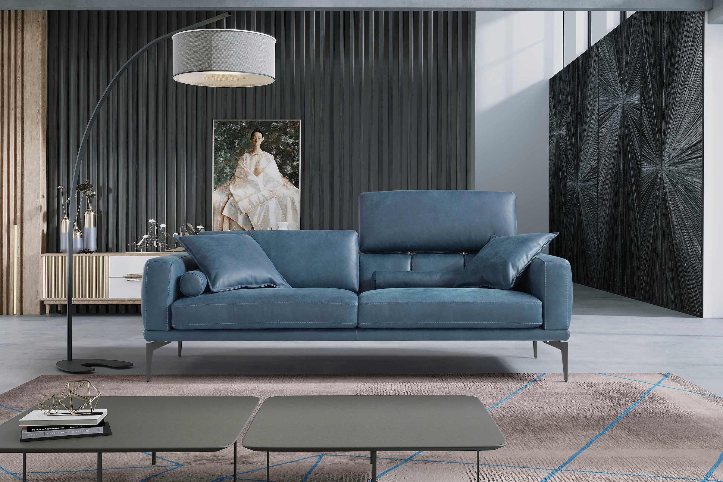 Egoitaliano 2,5-Sitzer "Masu, Designsofa mit erstklassigem Sitzkomfort, Breite 218cm" inkl. 2 Kissenrollen, Rückenelemente manuell verstellbar, Metallfüße