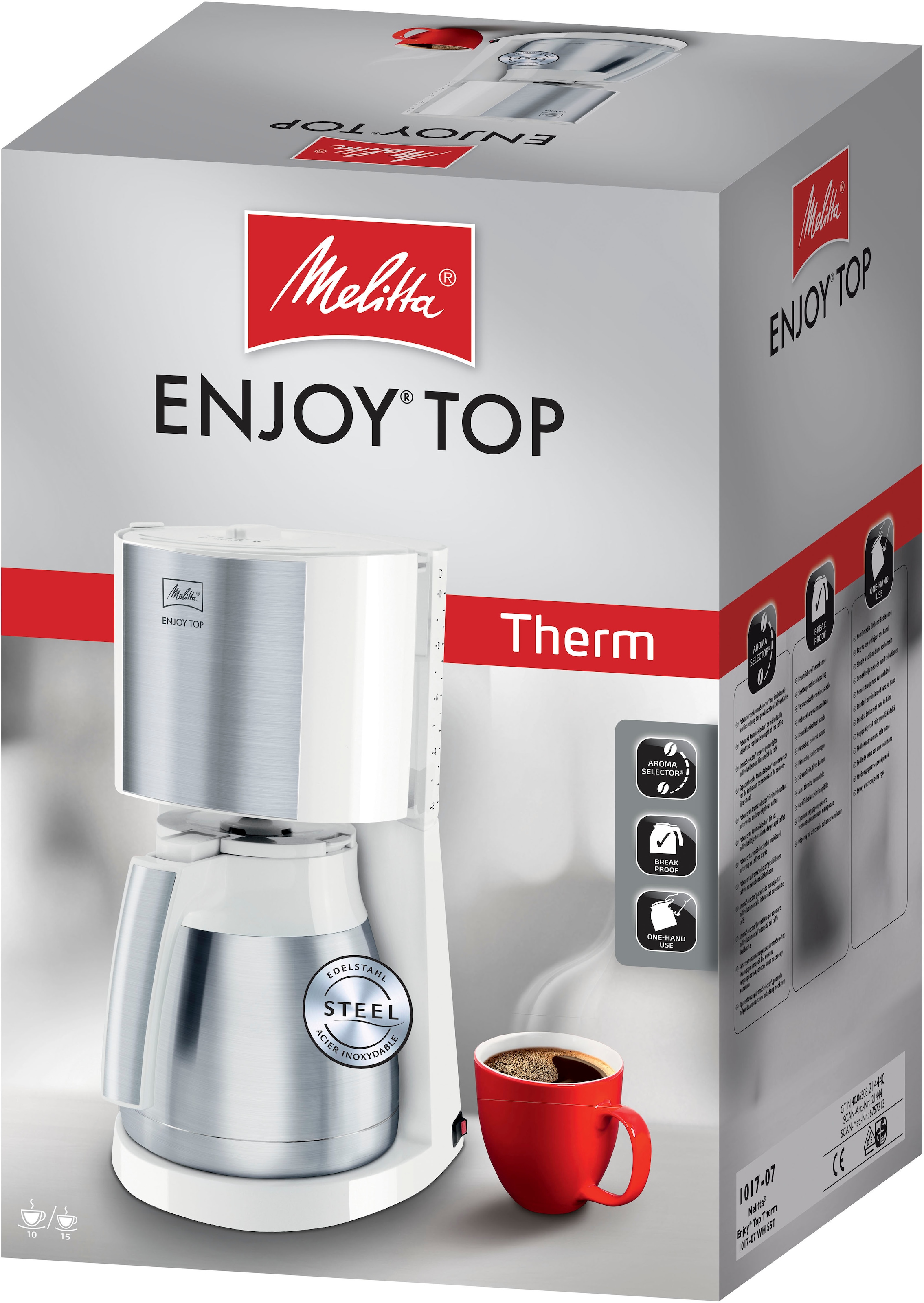 Melitta Filterkaffeemaschine »Enjoy® Top Therm 1017-07 weiß«, 1,25 l Kaffeekanne, Papierfilter, 1x4