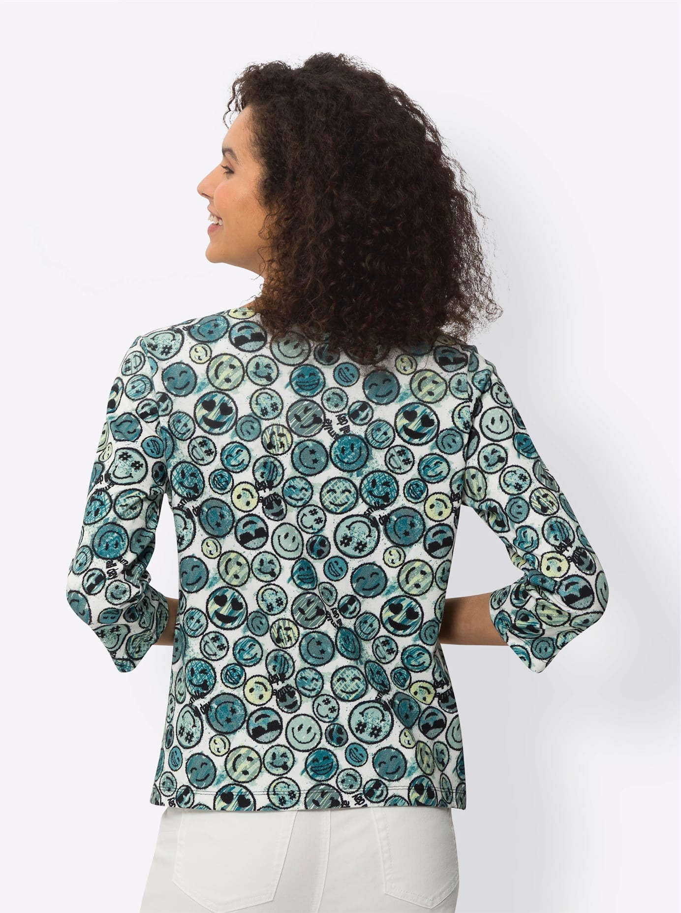 Rundhalsshirt HEINE "Druck-Shirt", Damen, Gr. 38, grün (jade, kalkmint, bedruckt), 95% Baumwolle, 5% Elasthan, bedruckt, gemustert, mehrfarbig, Rundhals, Shirts Rundhalsshirt 2