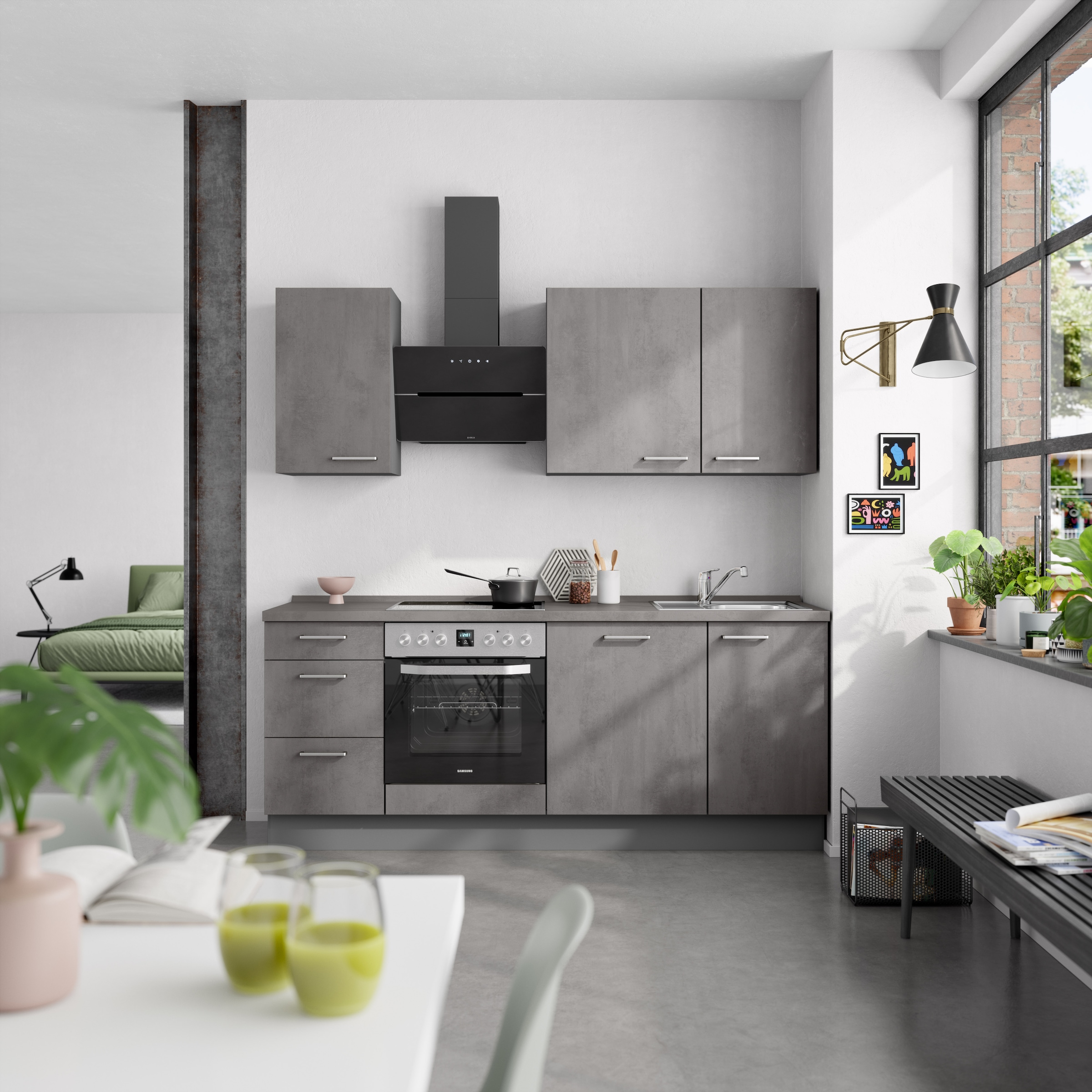 nobilia® Küchenzeile »"Riva II"«, vormontiert, Ausrichtung wählbar, Breite 210 cm, wahlw. mit E-Geräten