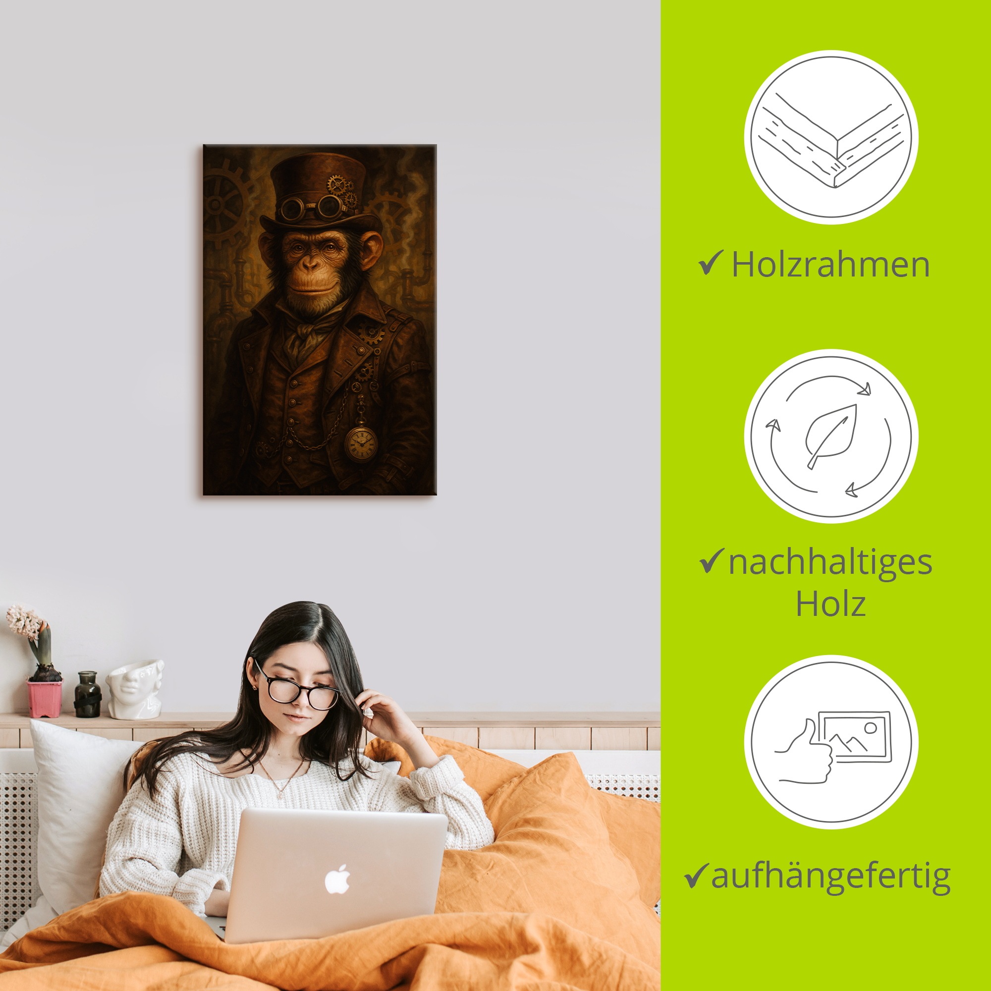 Artland Wandbild »Steampunk-Affe« Affenbilder 1 Stk. tlg. als Alubild, Leinwandbild, Poster, Wandaufkleber in verschied. Größen
