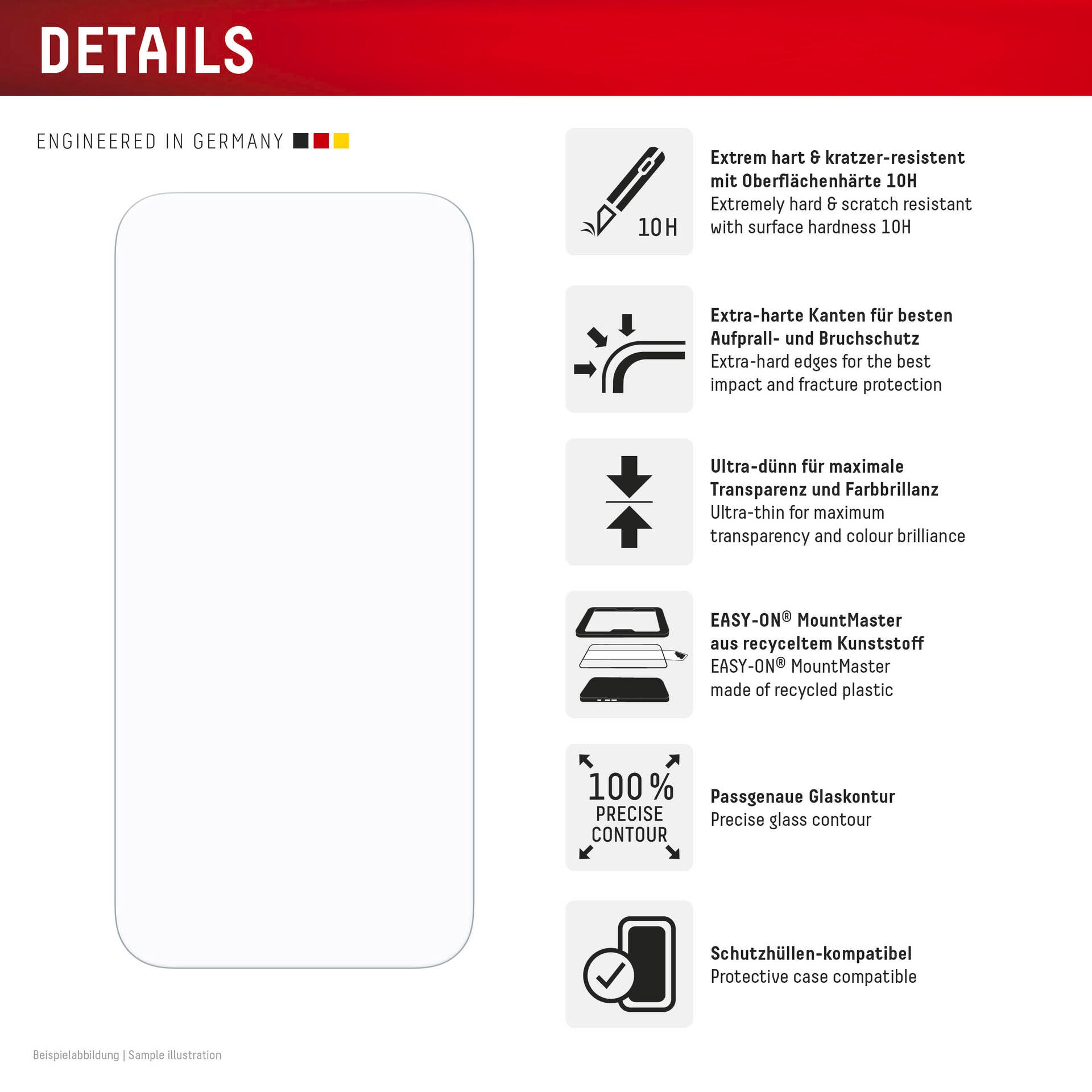 Displex Displayschutzglas »Real Glass Screen Protector mit EASY-ON MountMaster« für Apple iPhone 17 Pro Max Displayschutzfolie, Schutzfolie, Bildschirmschutz, kratz- & stoßfest