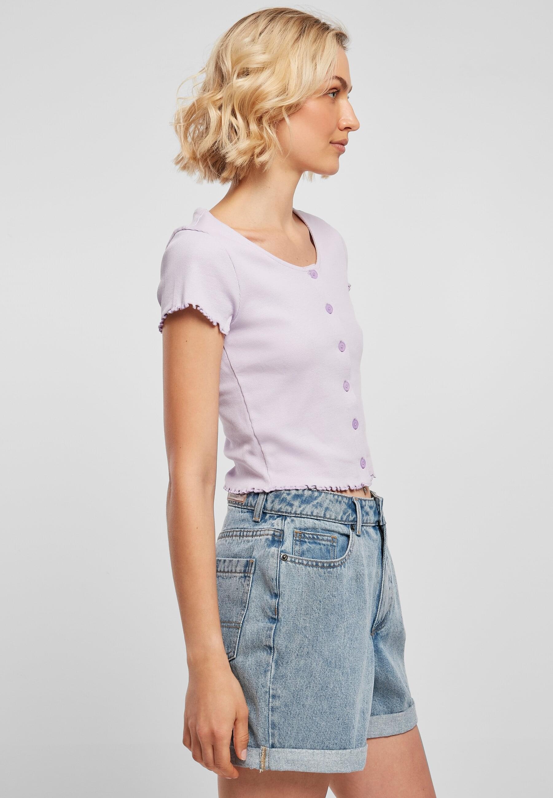 URBAN CLASSICS Kurzarmshirt »Urban Classics Damen Ladies Cropped Button Up Rib Tee«, (1 tlg.)