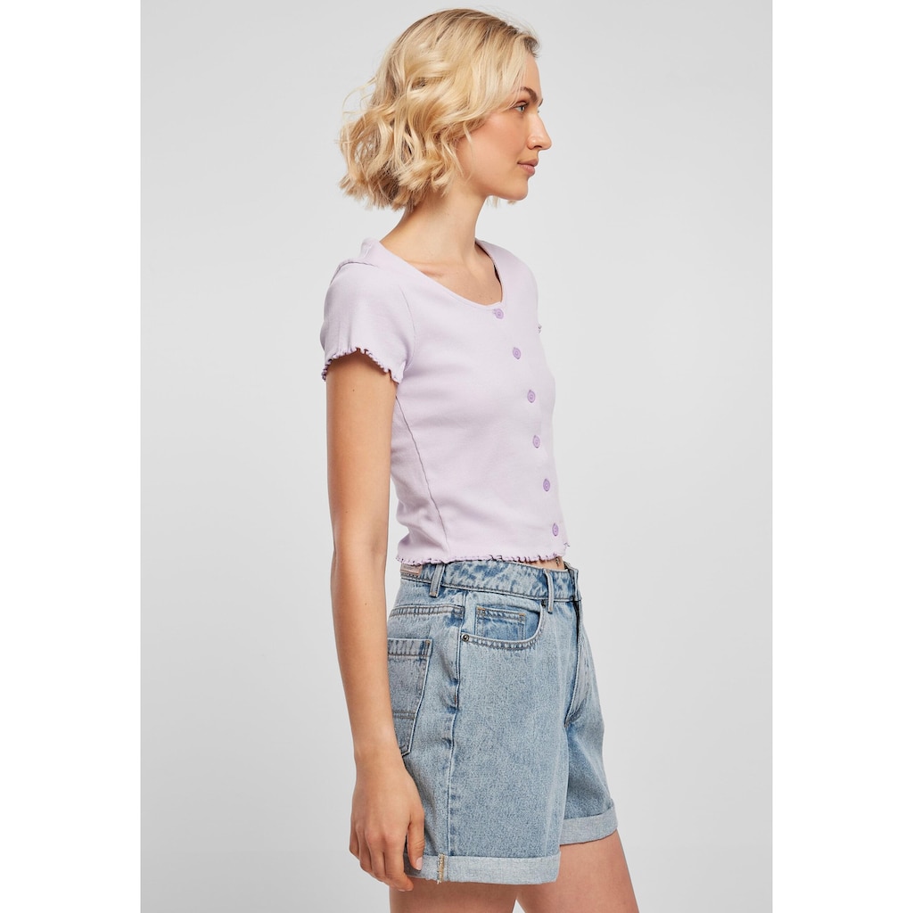 URBAN CLASSICS Kurzarmshirt »Urban Classics Damen Ladies Cropped Button Up Rib Tee«, (1 tlg.)