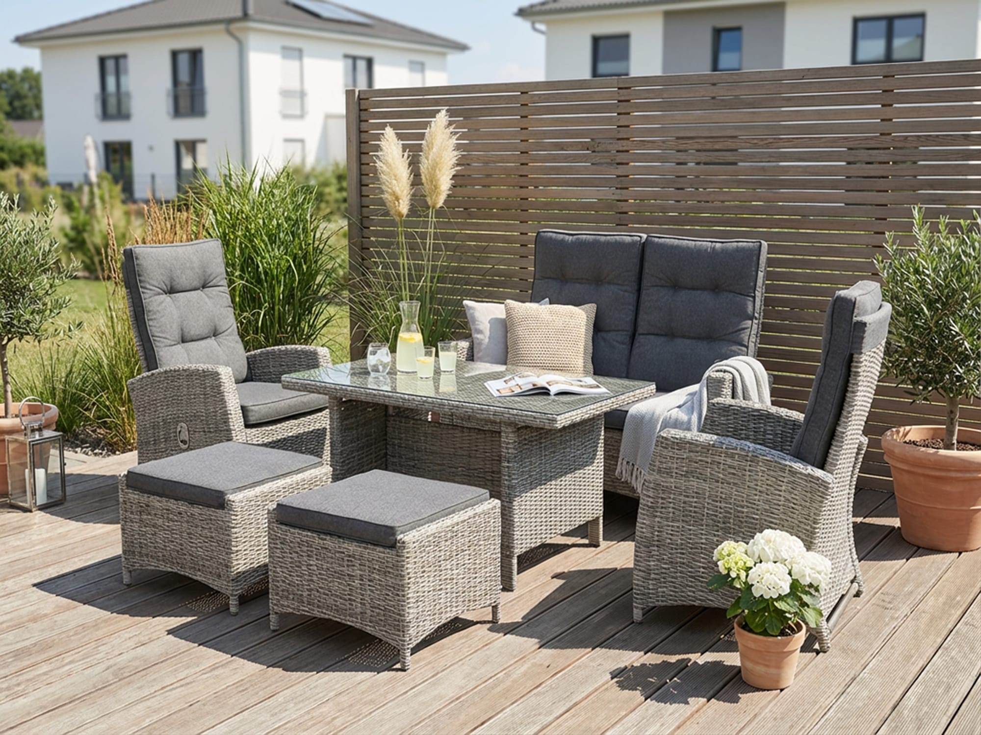 KONIFERA Garten-Essgruppe "Monaco" Set, 1x2er Sofa, 2x Sessel, 2x Hocker, 1 günstig online kaufen