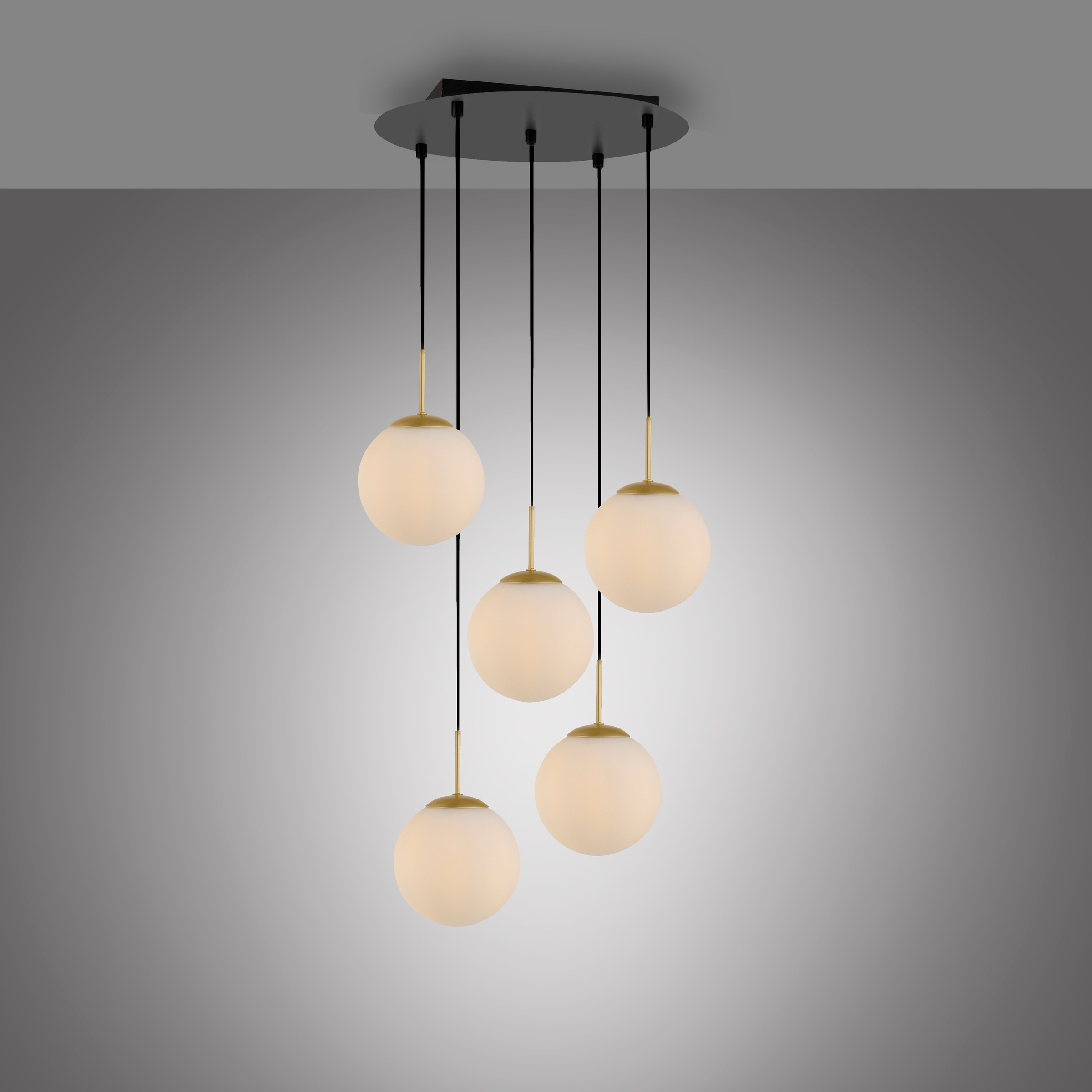 LeGer Home by Lena Gercke Deckenleuchte »Elorea - Pendellampe mit großen Glaskugeln« E14 1 Stk. opal matt weiß, schwarz gold, Pendelläge einstellbar, E14, Rondell