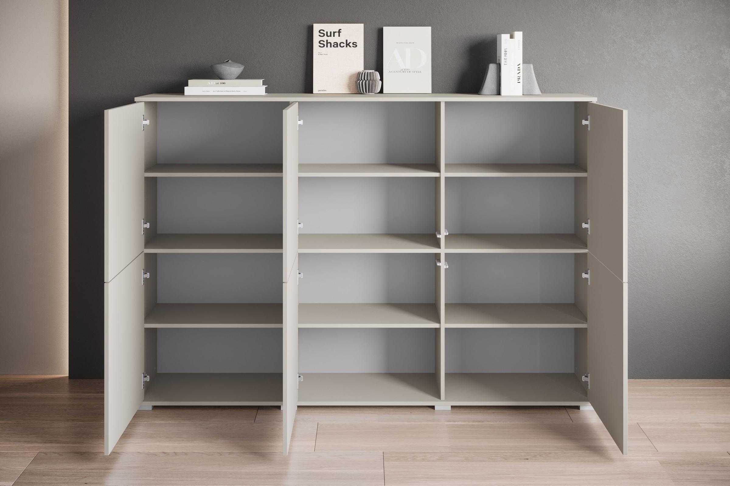 INOSIGN Highboard »Kenia, moderne grifflose Hochkommode mit 6 Türen, Breite 180 cm«, (1 St.), Push-to-Open-Fronten, höhenverstellbaren Einlegeböden