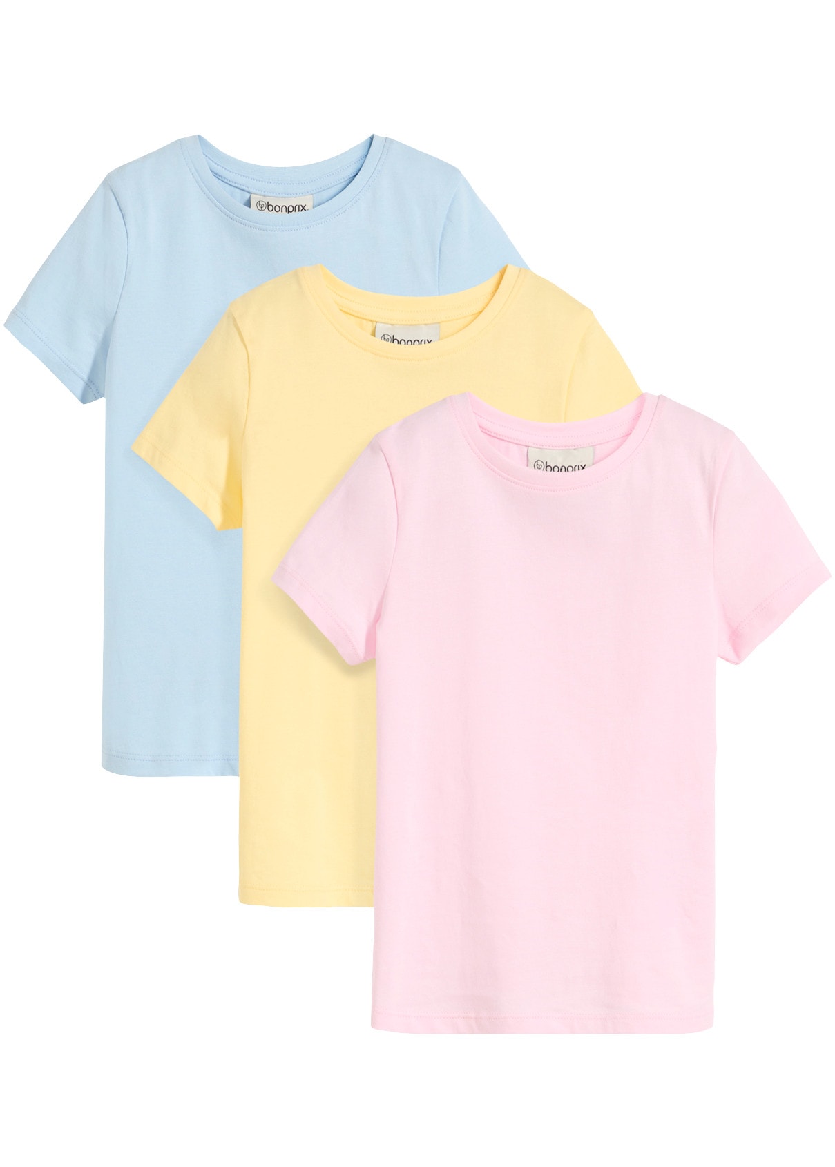 bonprix T-Shirt Packung, 3er, mit Rundhalsausschnitt, Kurzarm-Design, gerader Schnitt, im 3er Pack