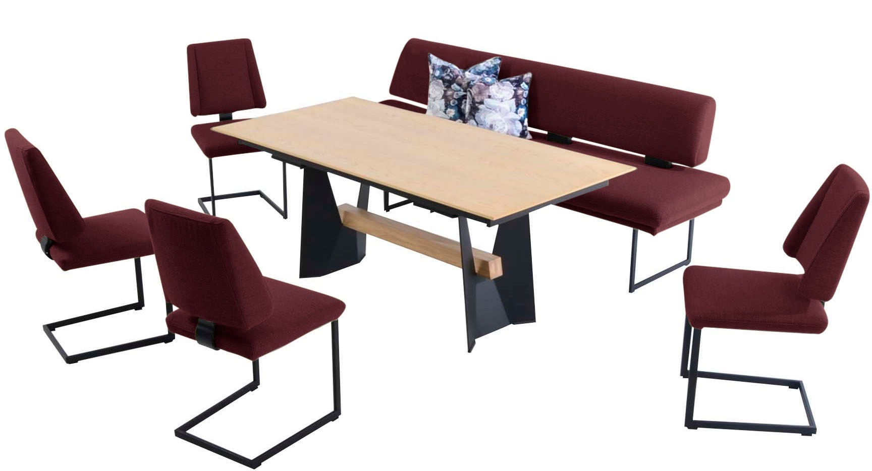 K+W Komfort & Wohnen Essgruppe "Longbeach" 6 Stk. tlg. Essgruppe in Spitzkissenoptik mit 4 Freischwingern, Gestell in Metall