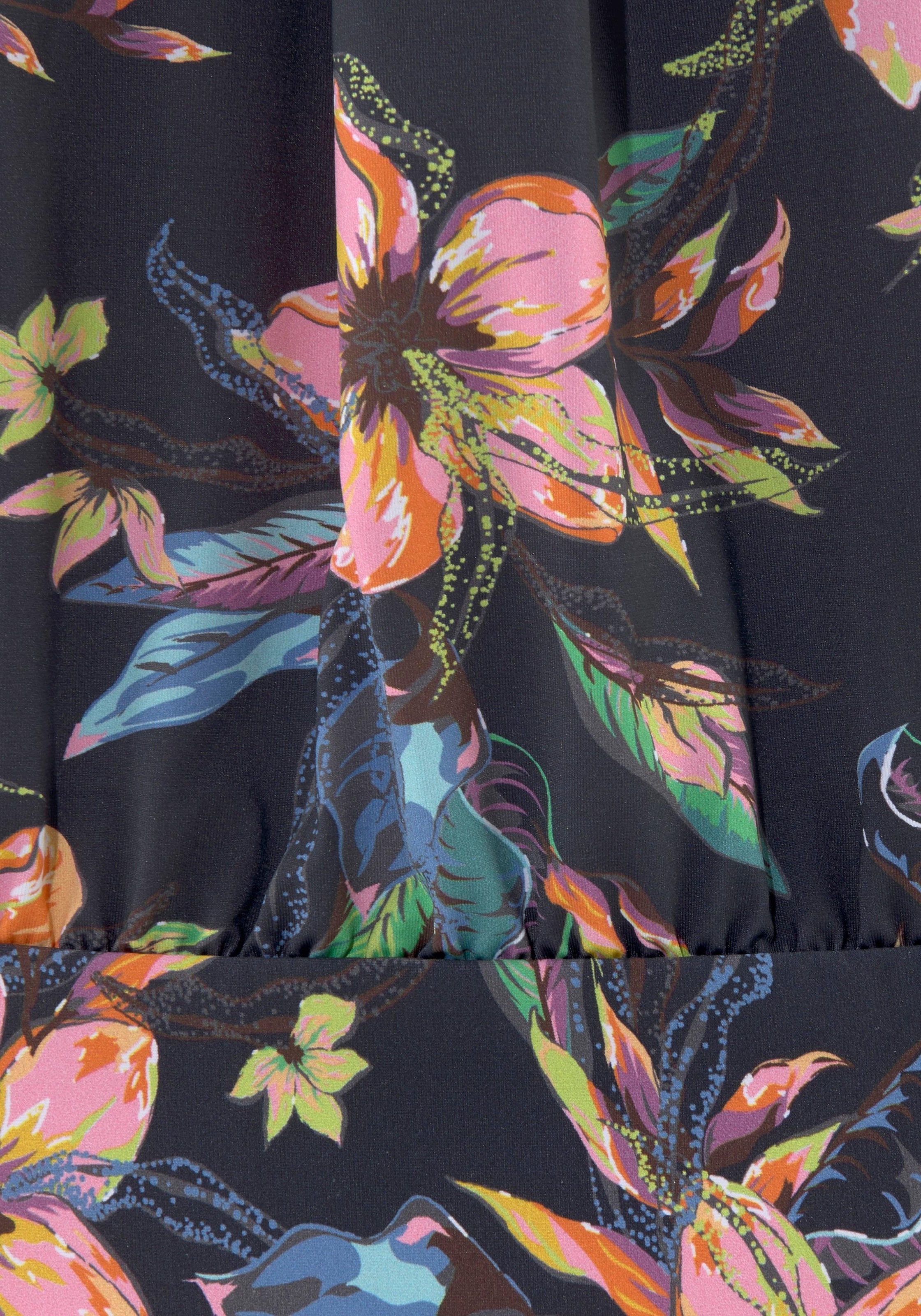 Tankini-Top LASCANA "Malia", Damen, Gr. 38, N-Gr, grau (anthrazit, bedruckt), Microfaser, Microfaser, Polyamid, bedruckt, geblümt, Bikini-Oberteile, mit lockerem Schnit und tropischem Print 3