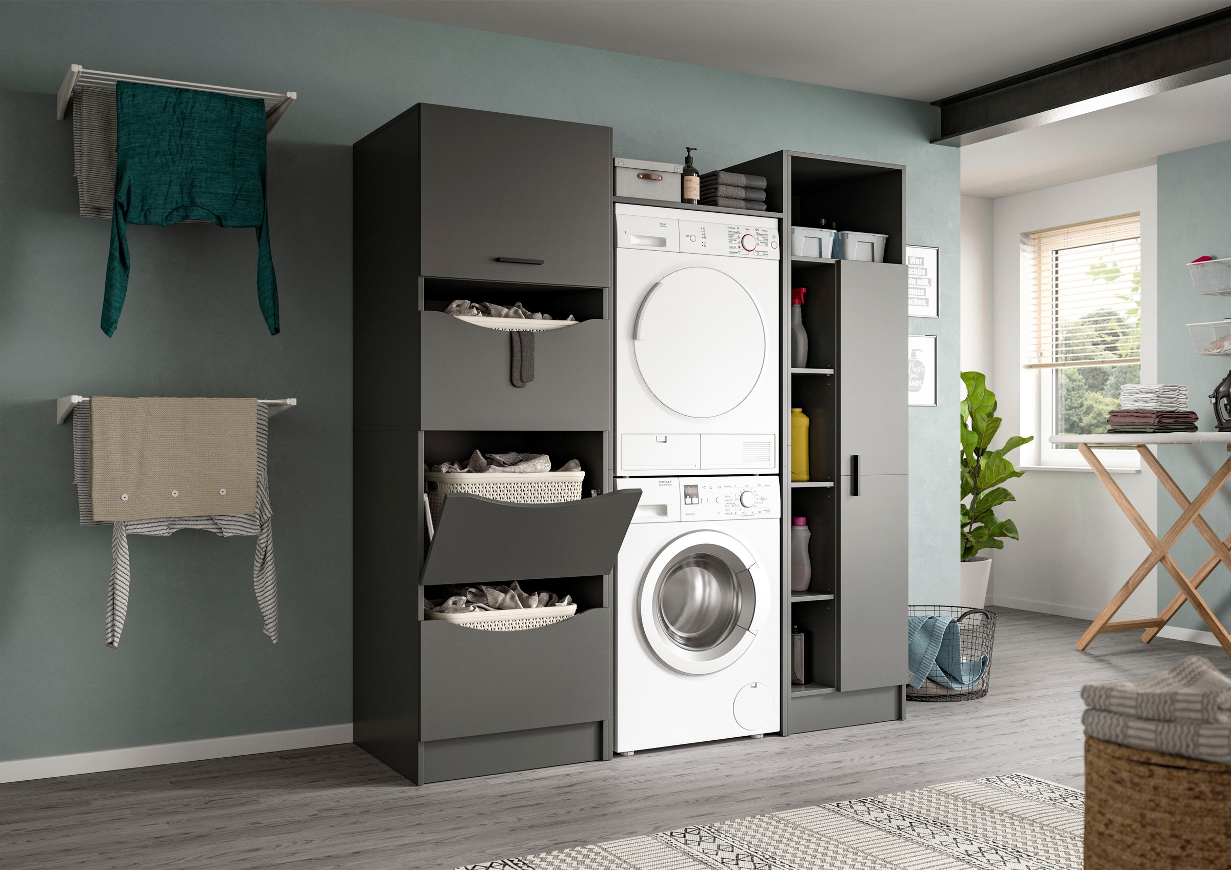 welltime Waschmaschinenumbauschrank "FALAS, Höhe 195 cm, 1 Boden, für Waschmaschine &Trockner" in verschiedenen Farben erhältlich, 1 Stk. tlg. Waschmaschine, Trockner, Waschmaschinenschrank, Umbauschrank, Wäsche