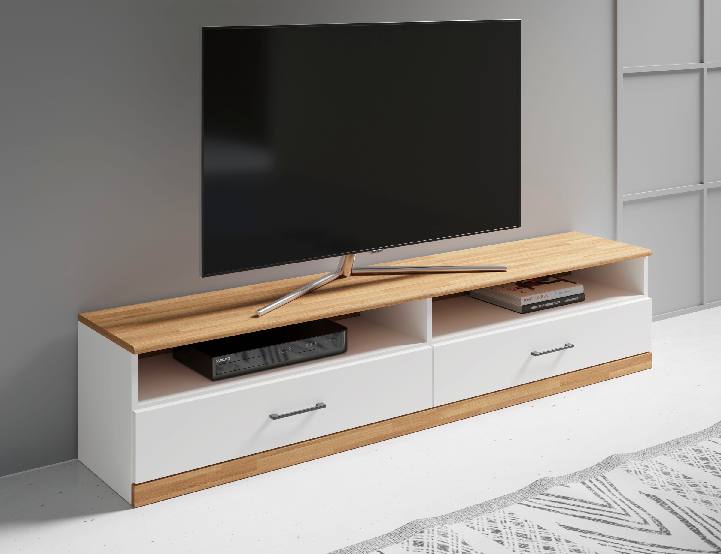 Home affaire Lowboard "Ribe,140cm breit,38cm hoch mit 2 Klappen,Oberplatte günstig online kaufen