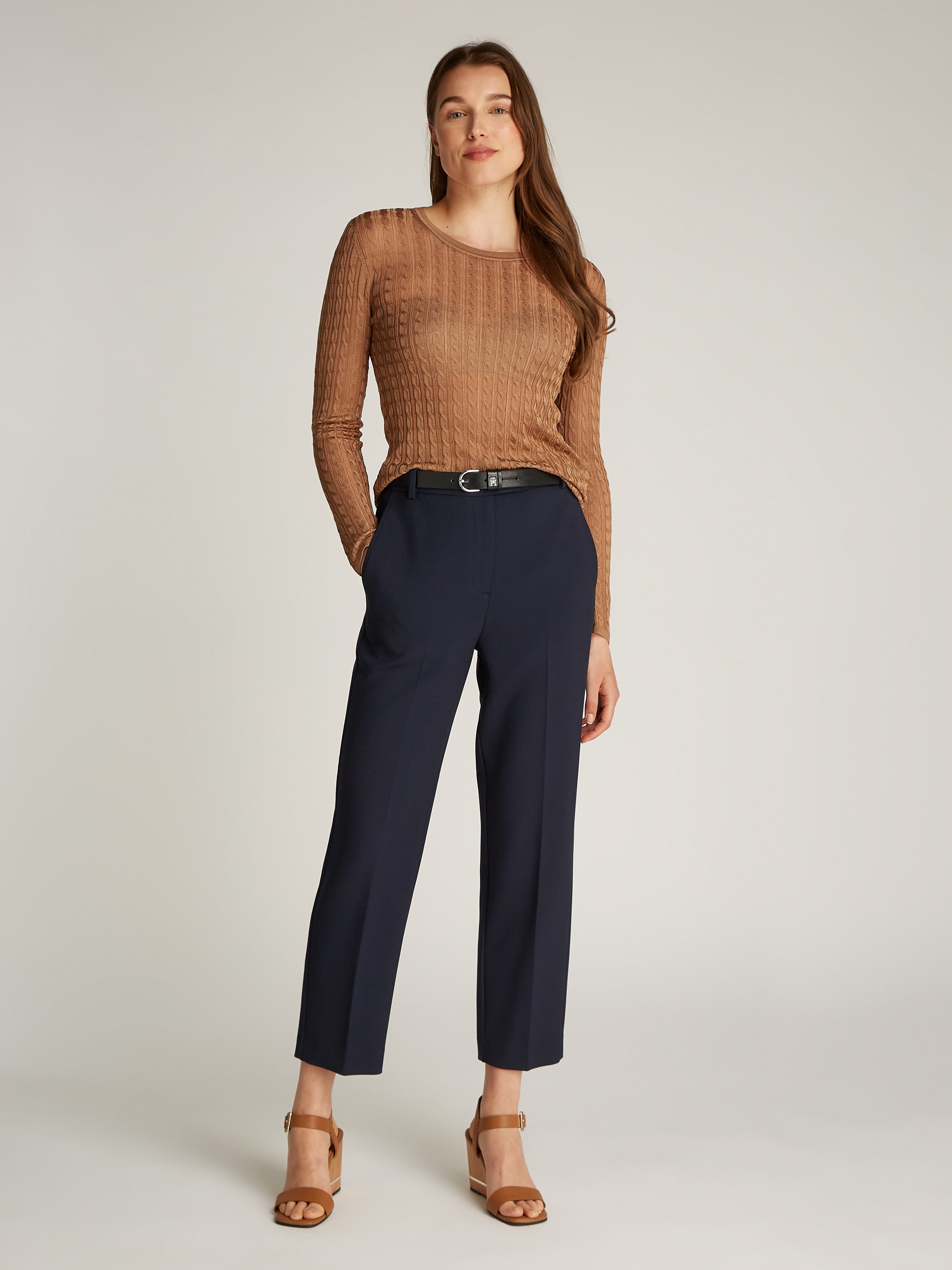 Tommy Hilfiger Webhose »PUNTO SLIM STRAIGHT PANT«, mit Bügelfalten, Metalllabel