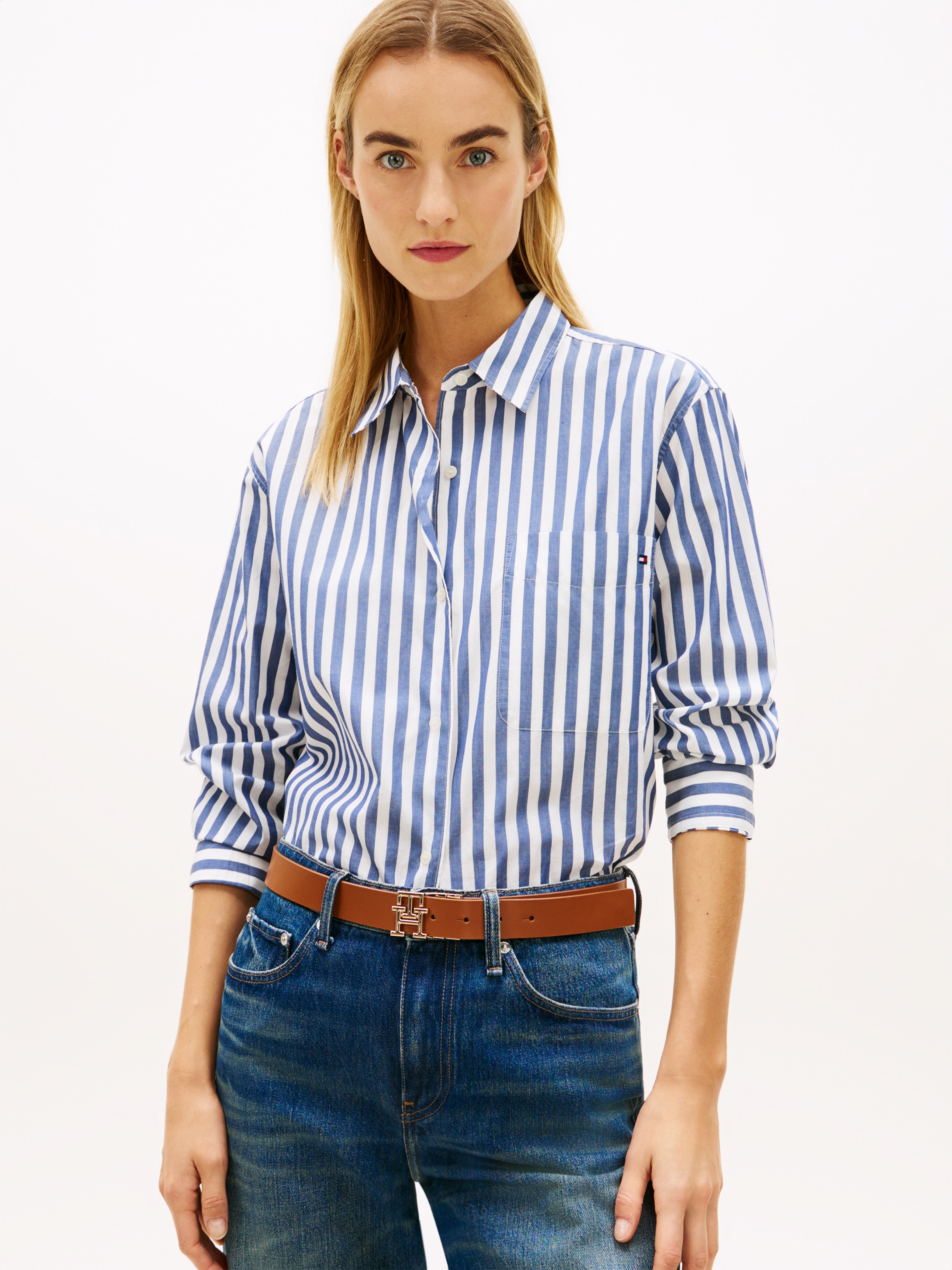 Tommy Hilfiger Hemdbluse "ESS POPLIN EASY FIT SHIRT" mit abgerundetem Saum günstig online kaufen