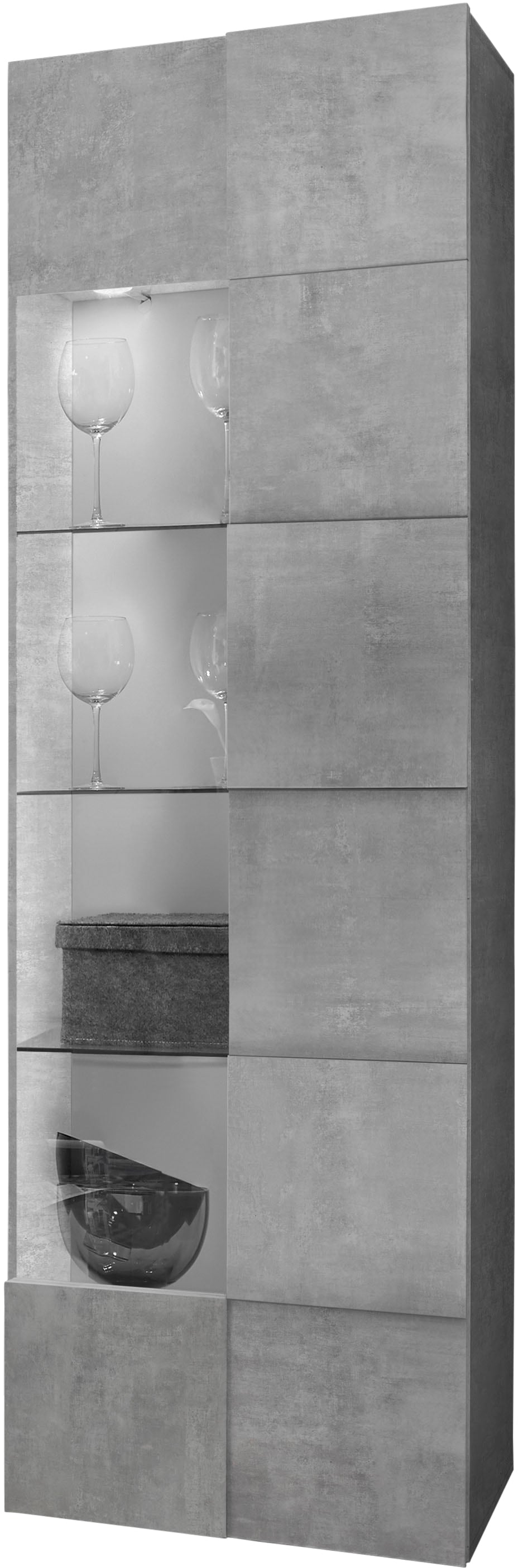 Home affaire Vitrine "Dama Höhe 187 cm, Breite 60 cm, Stauraumvitrine mit 1 Tür," Standvitrine - Front in 3D-Optik, viel Stauraum, verschiedene Farben