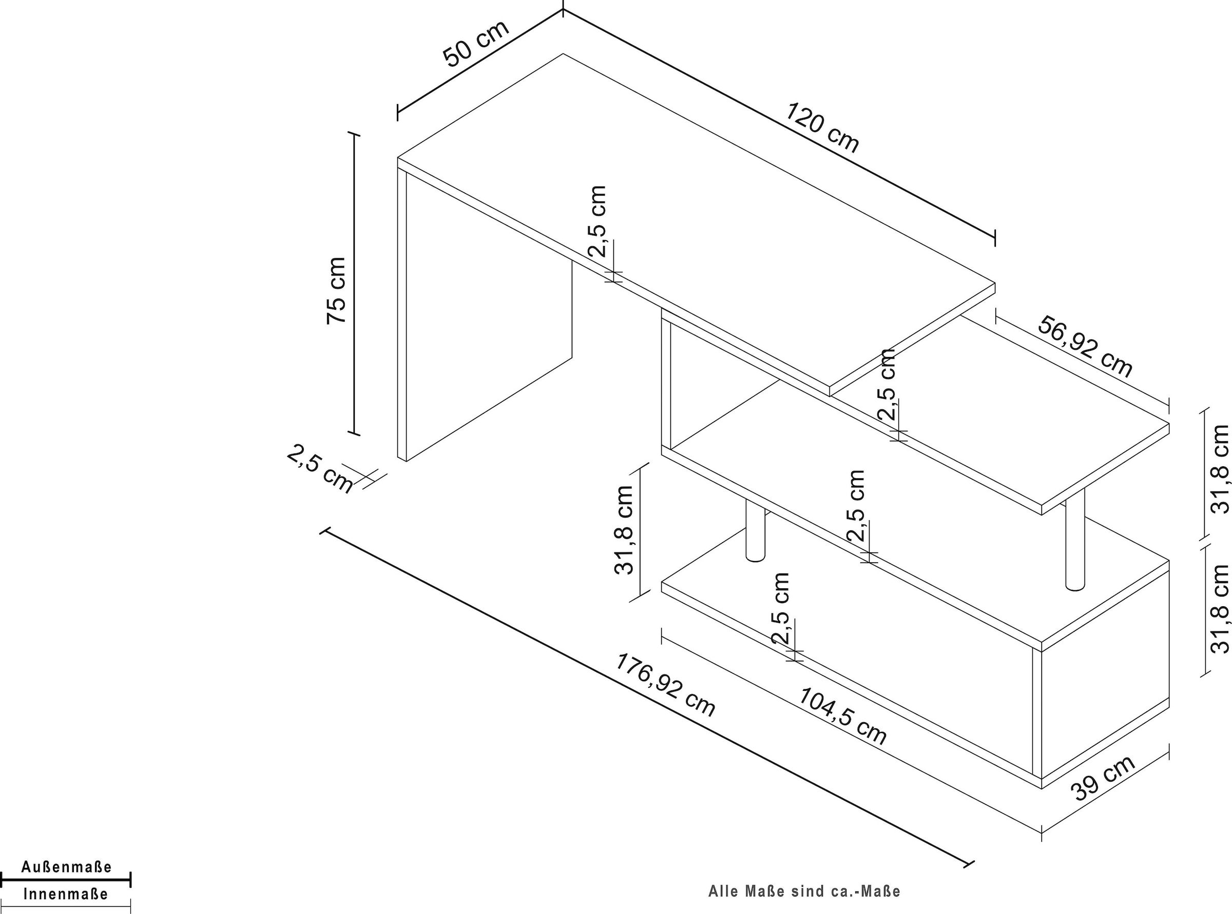 INOSIGN Schreibtisch »Volta, Made in Italy«, multifunktional - als Computertisch, Eckschreibtisch oder Sideboard